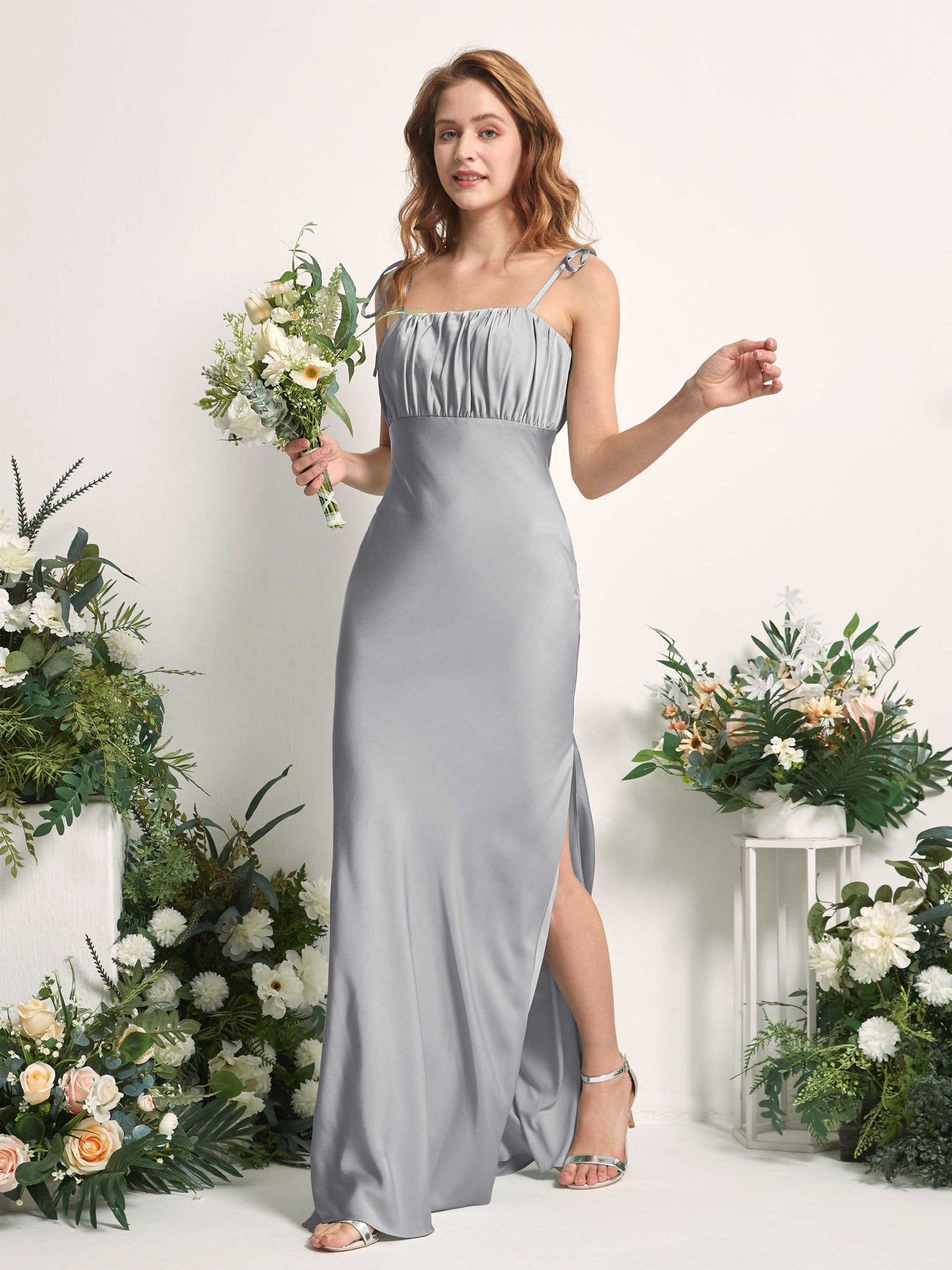 Avery Dove Satin Sleeveless Maxi Dress