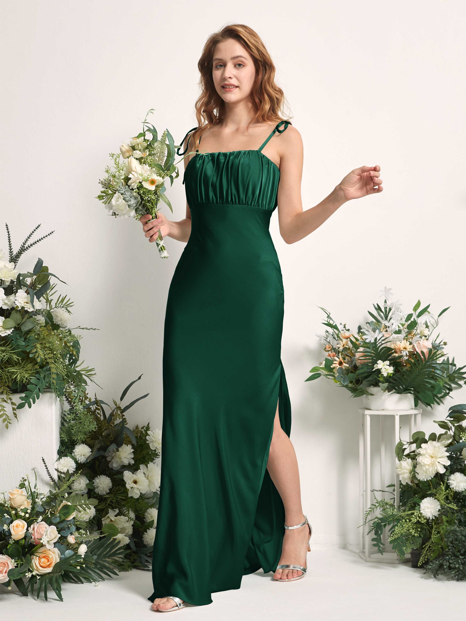 Avery Hunter Green Satin Sleeveless Maxi Dress