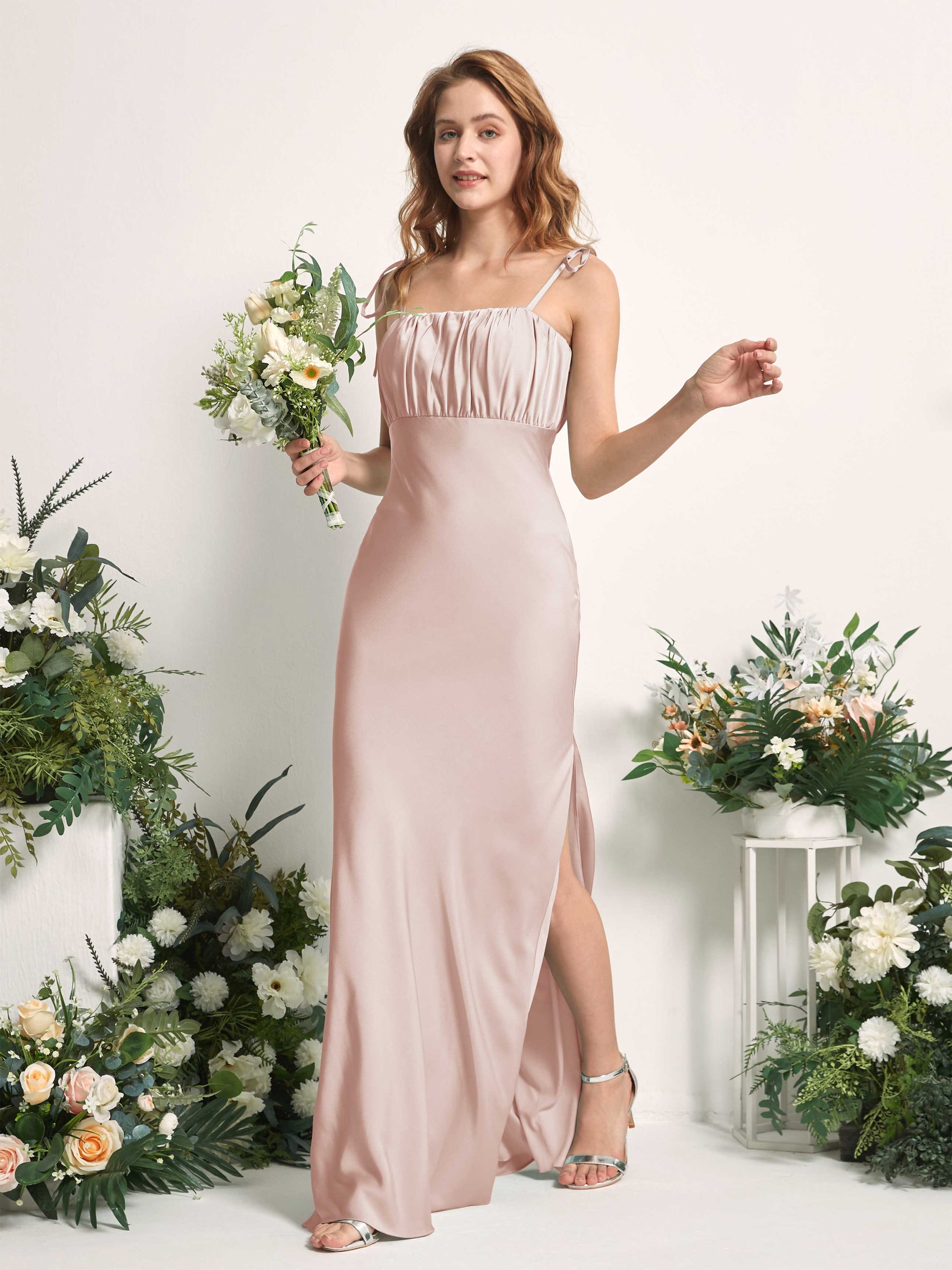 Avery Pearl Pink Satin Sleeveless Maxi Dress