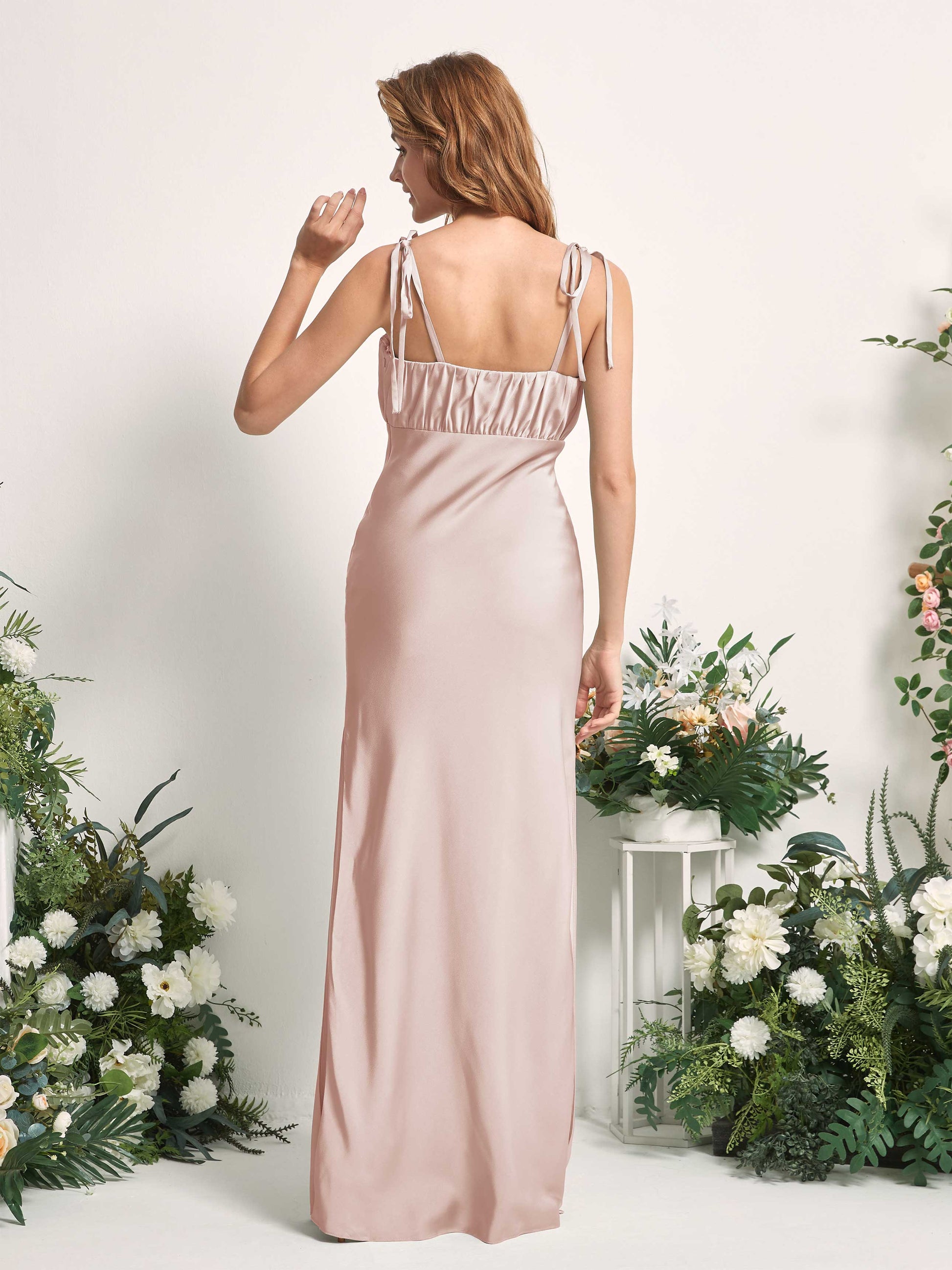 Avery Pearl Pink Satin Sleeveless Maxi Dress