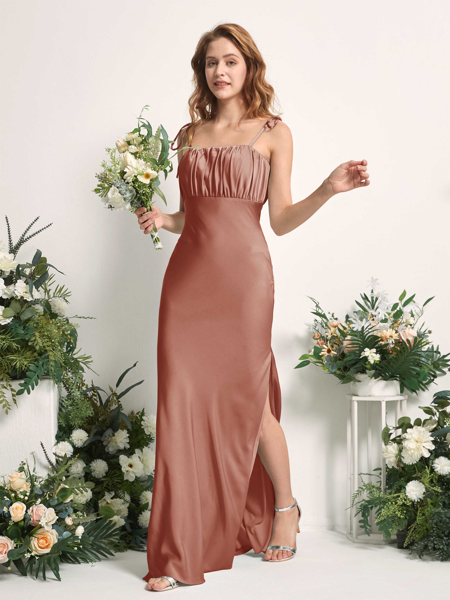 Avery Raw Sienna Satin Sleeveless Maxi Dress