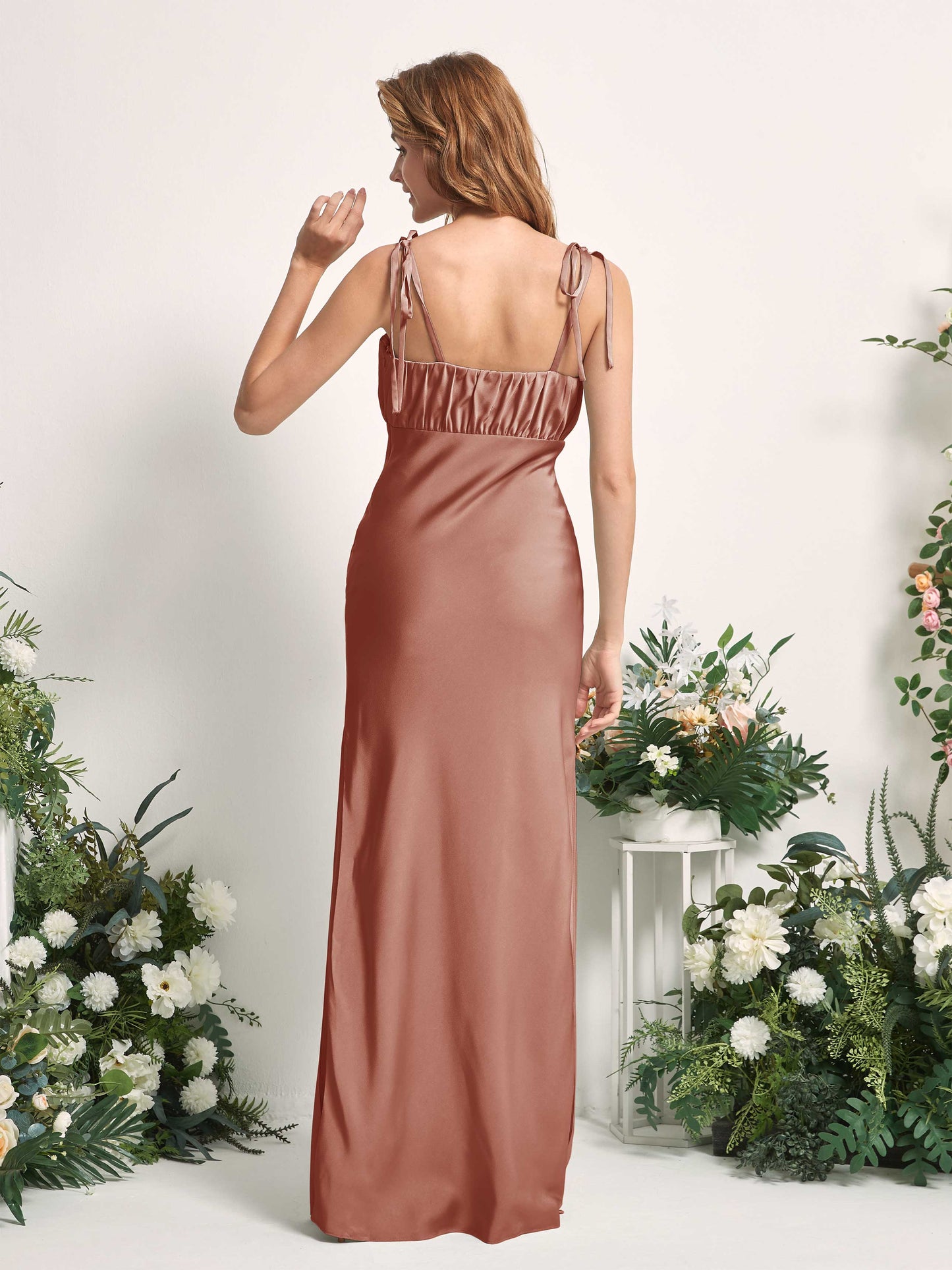 Avery Raw Sienna Satin Sleeveless Maxi Dress