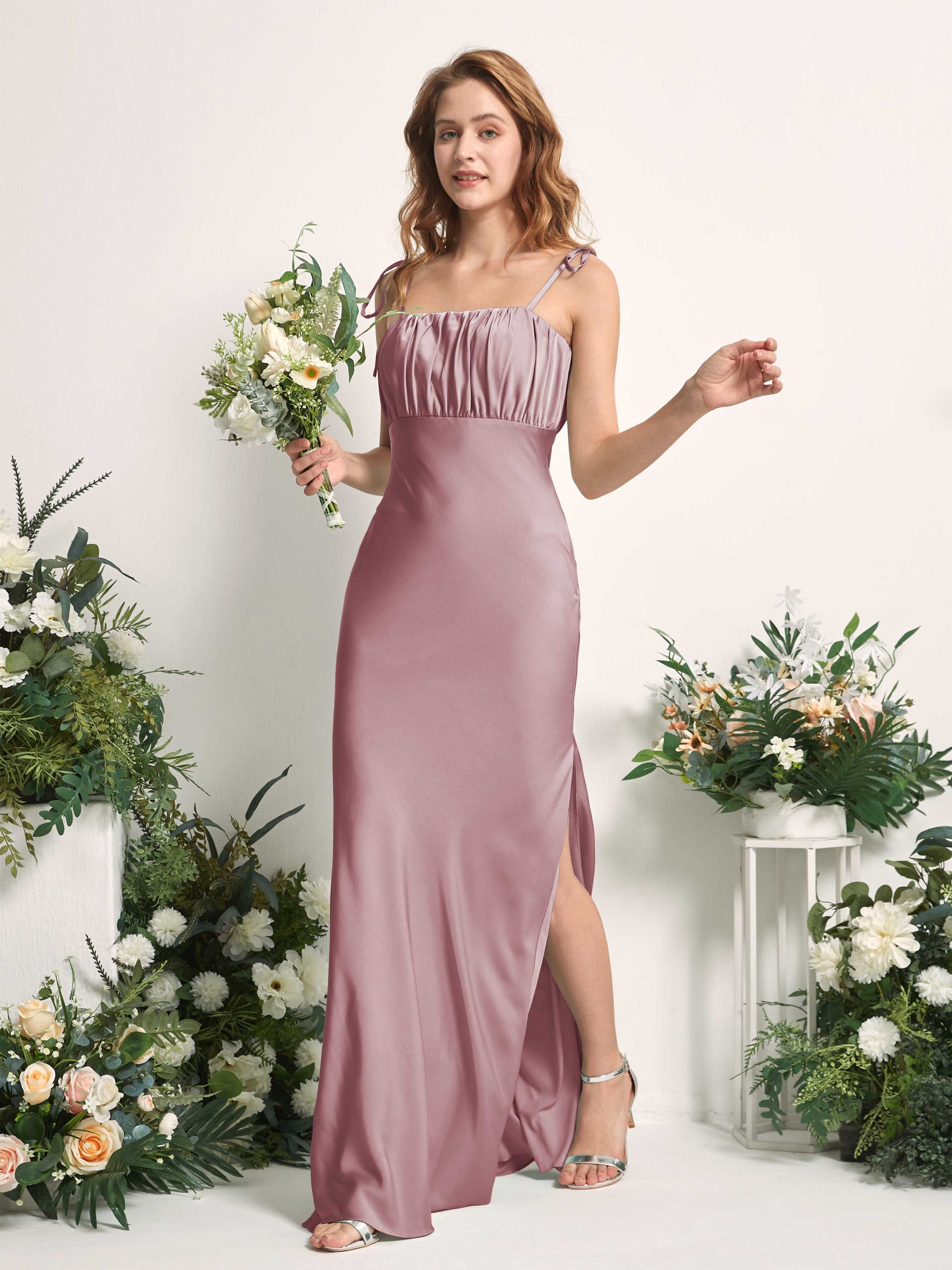 Avery Rose Quartz Satin Sleeveless Maxi Dress