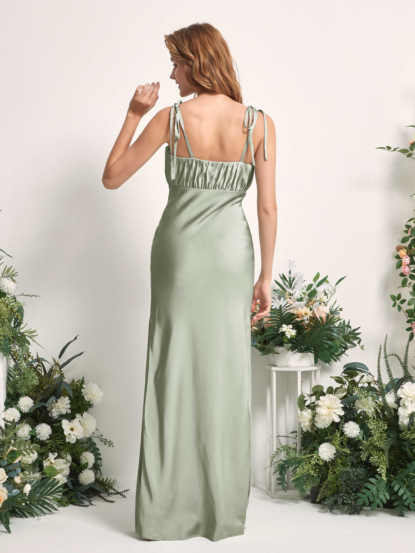 Avery Sage Green Satin Sleeveless Maxi Dress