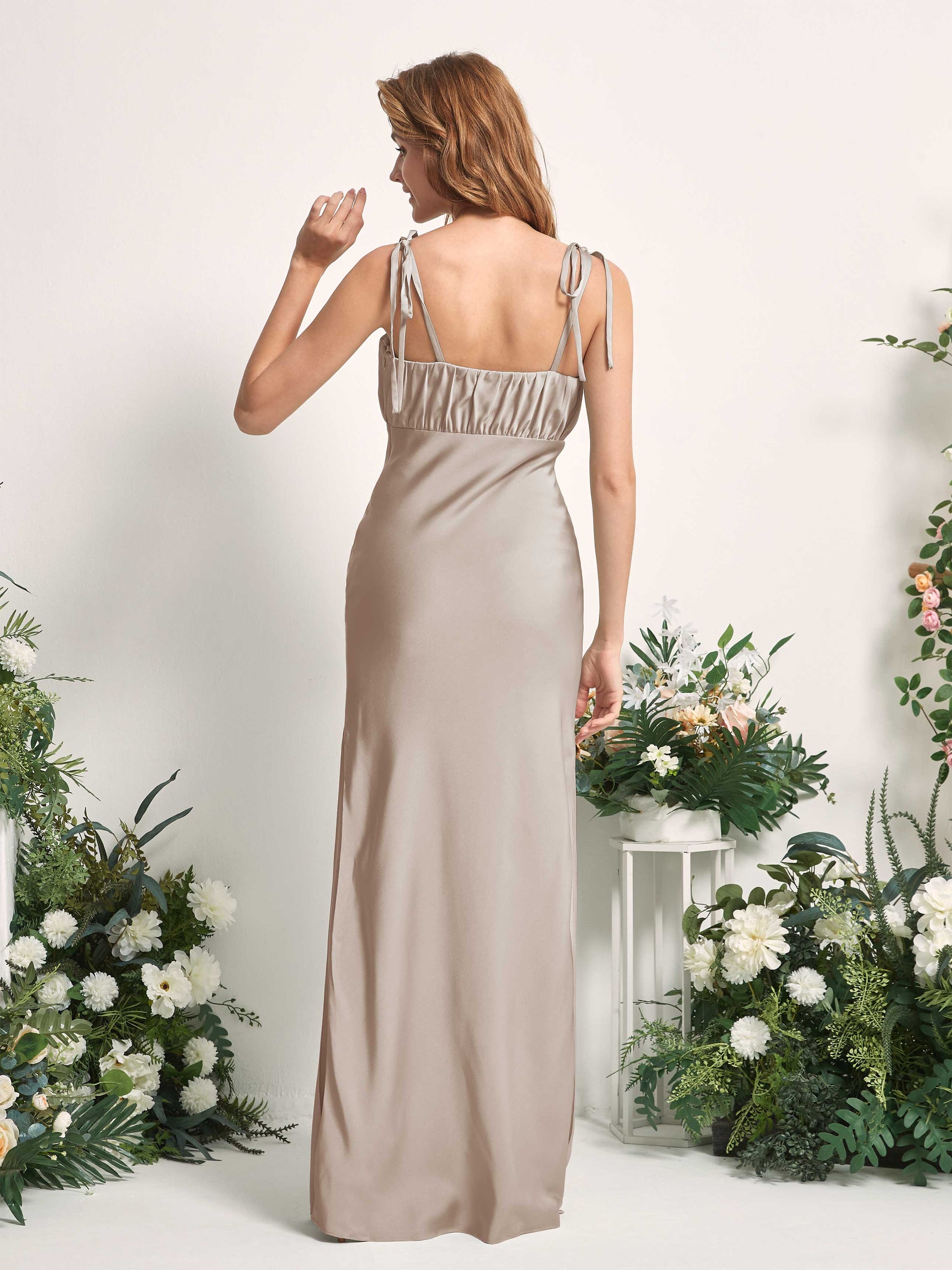 Avery Taupe Satin Sleeveless Maxi Dress