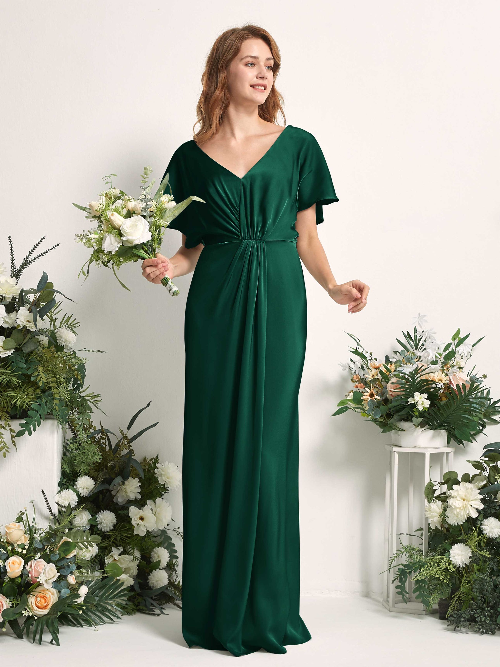 Bailey Hunter Green Satin Maxi Dress