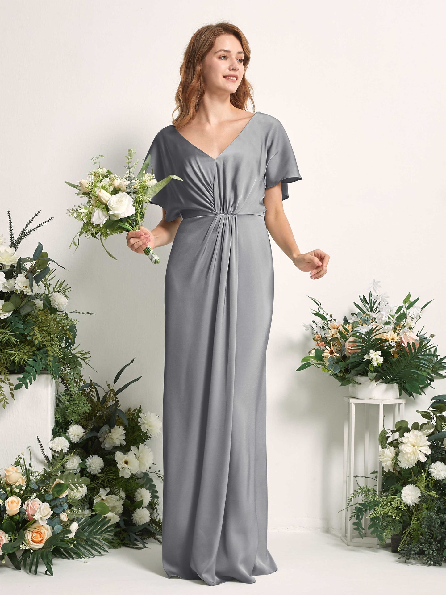 Bailey Steel Gray Satin Maxi Dress