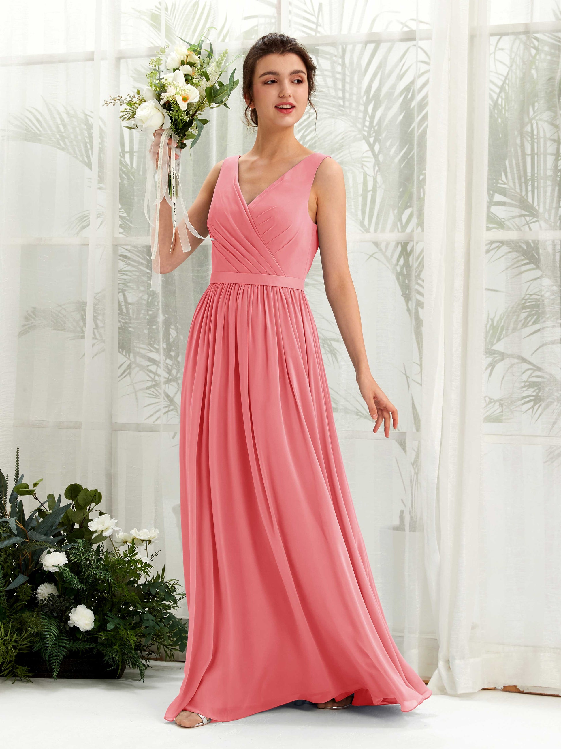 Barbara Coral Pink Sleeveless Maxi Dress