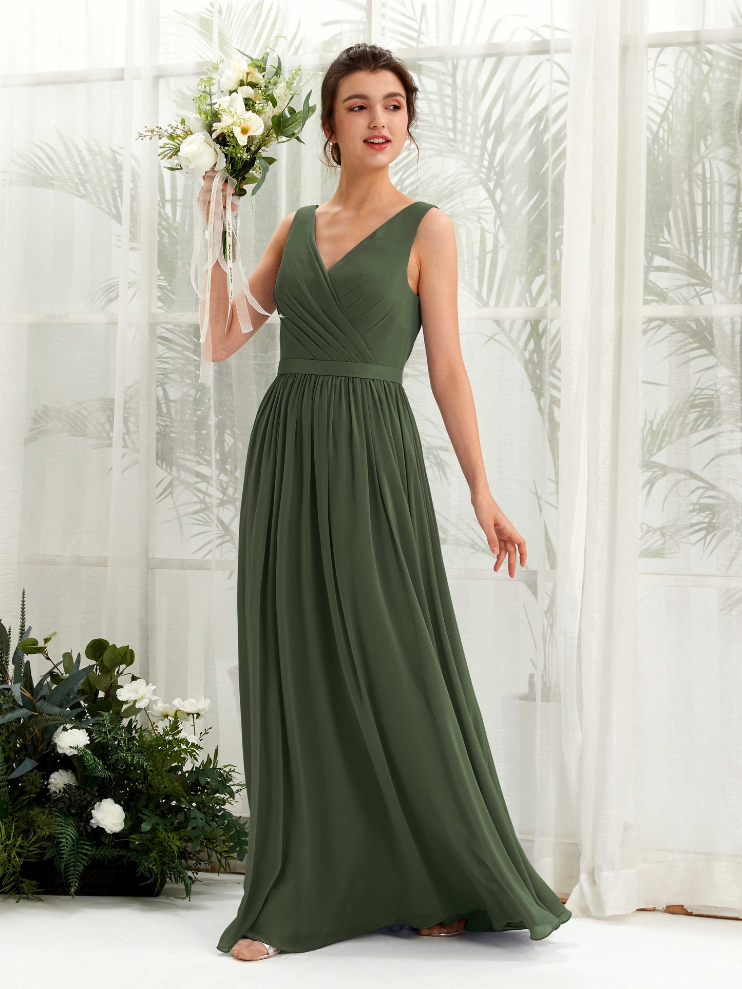 Barbara Martini Olive Sleeveless Maxi Dress