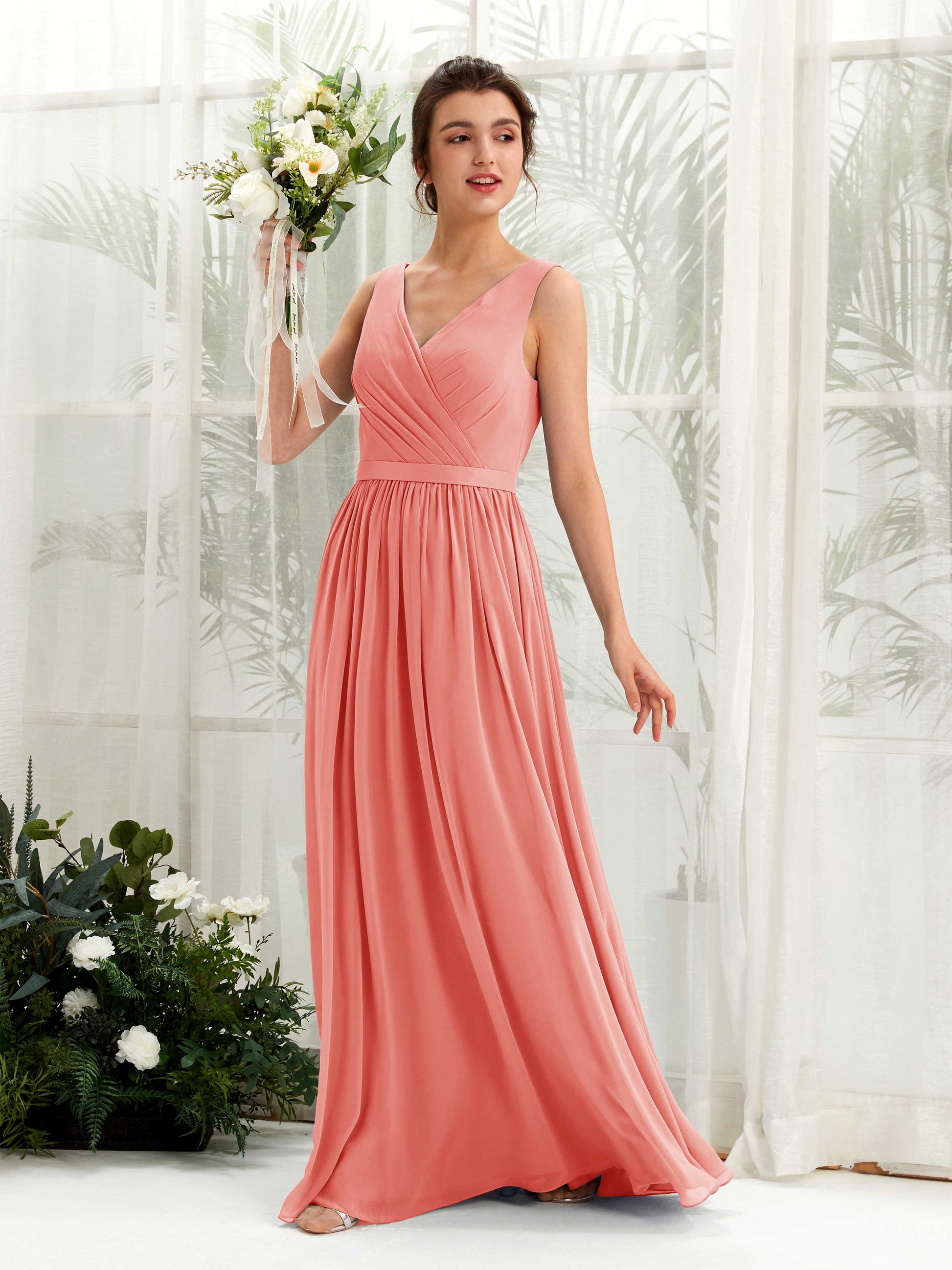 Barbara Peach Pink Sleeveless Maxi Dress