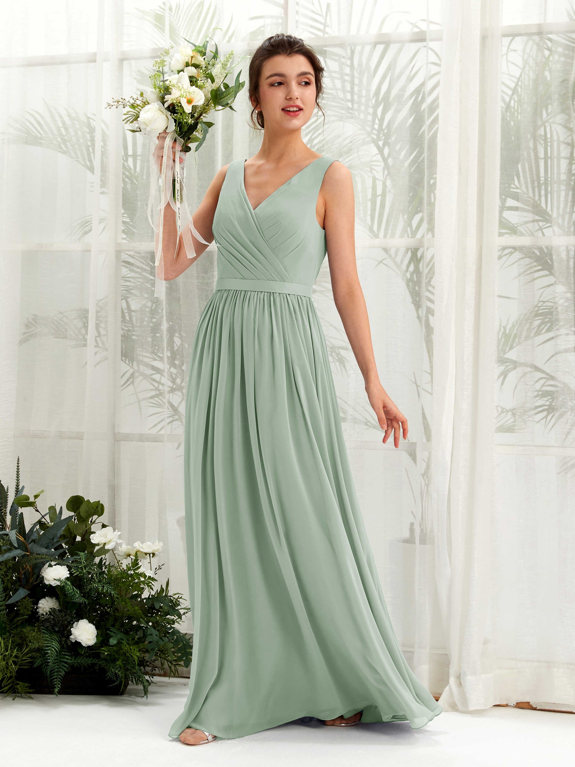 Barbara Sage Green Sleeveless Maxi Dress