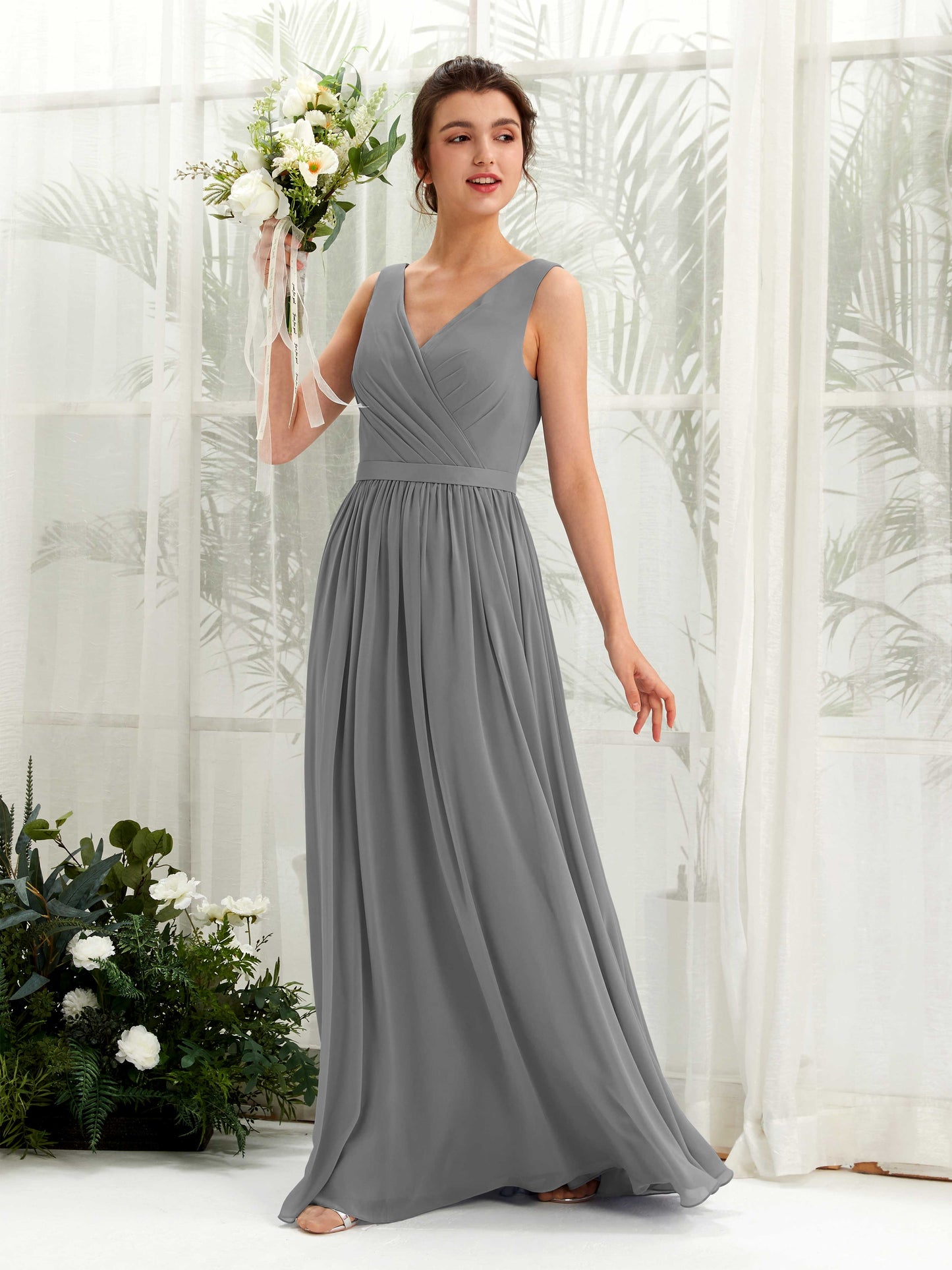 Barbara Steel Gray Sleeveless Maxi Dress