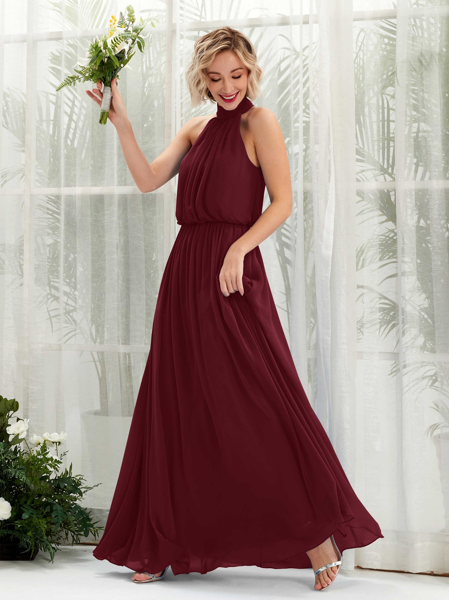 Bess Burgundy Halter Maxi Dress