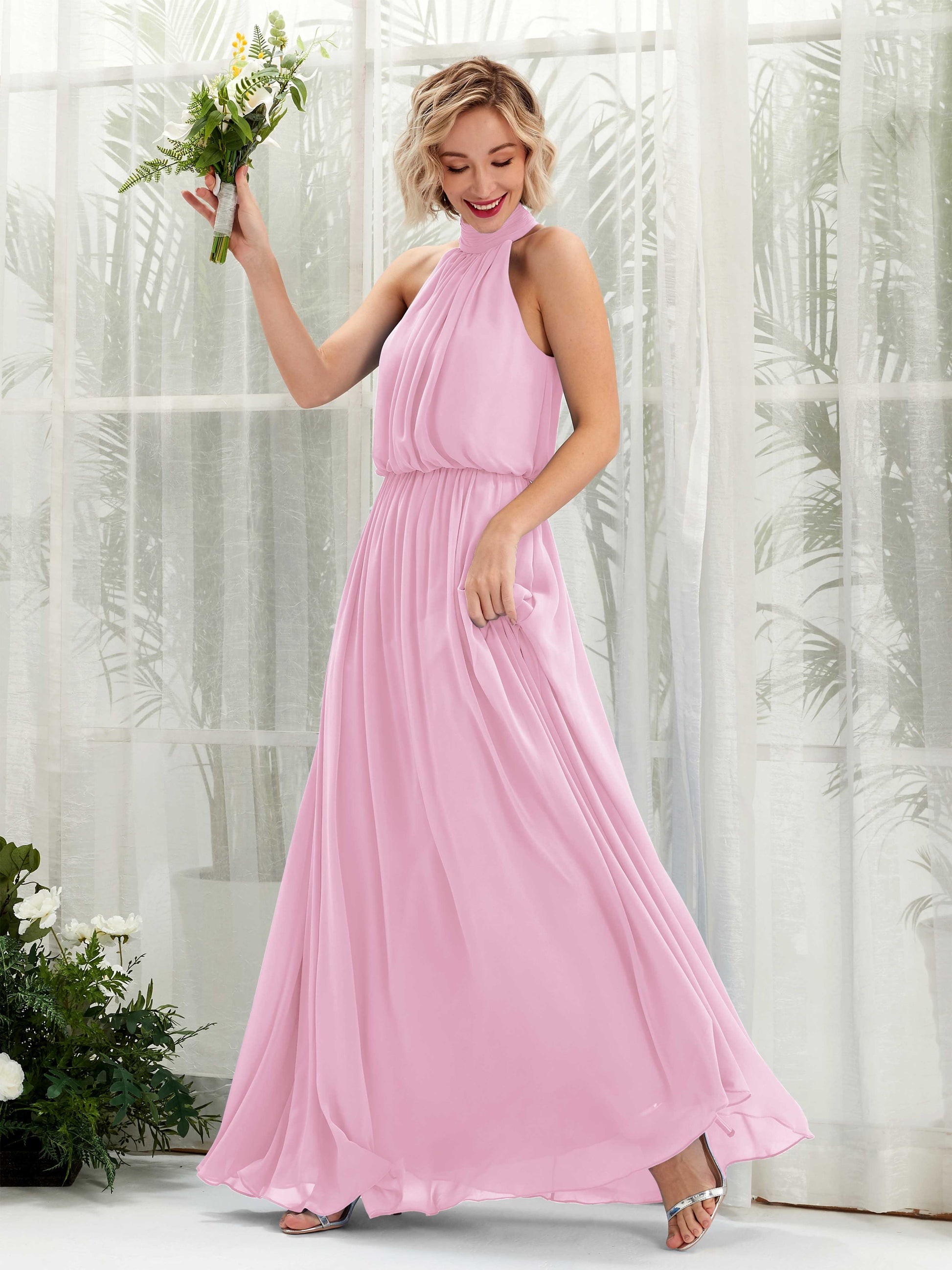 Bess Candy Pink Halter Maxi Dress