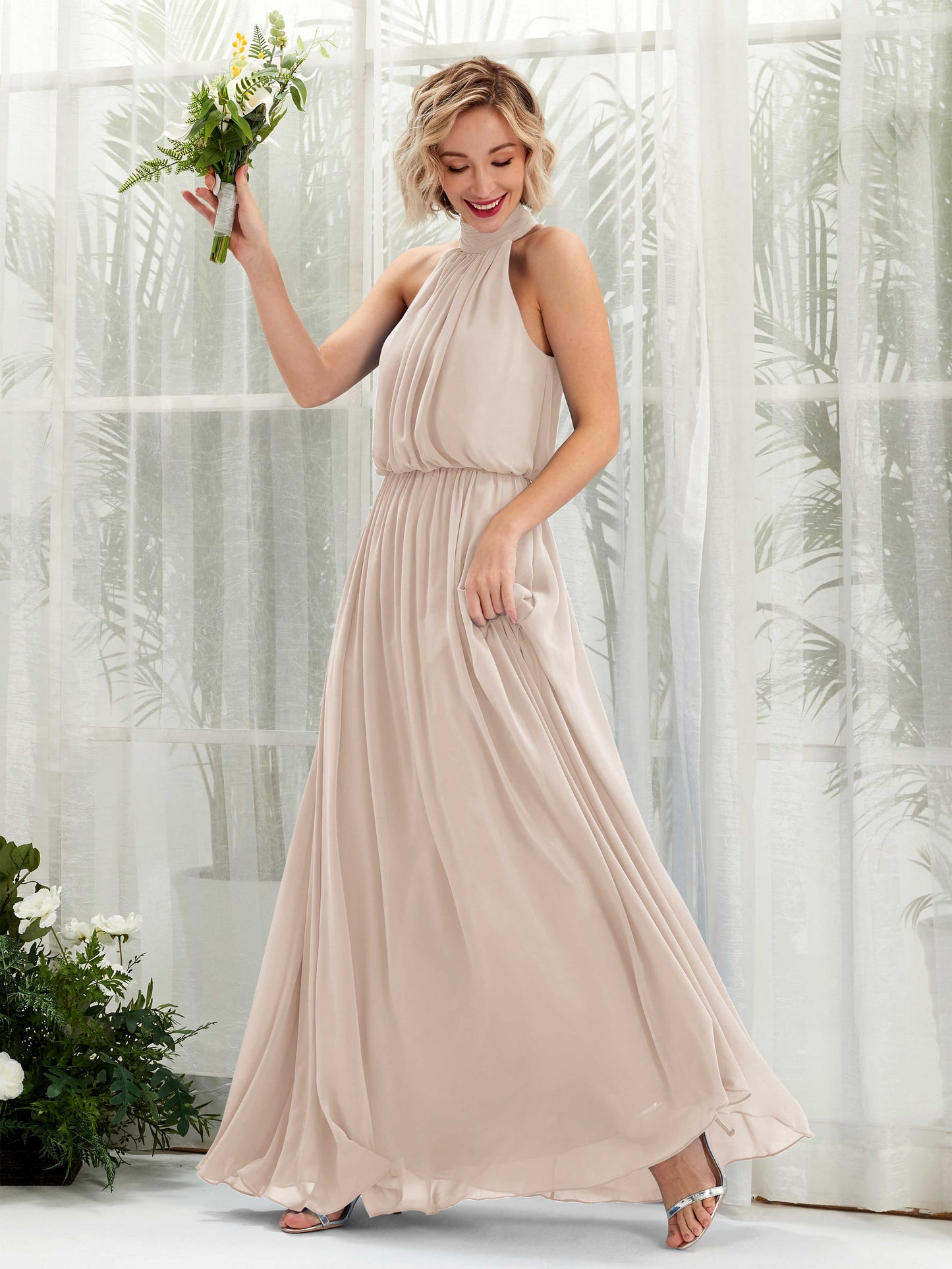 Bess Champagne Halter Maxi Dress