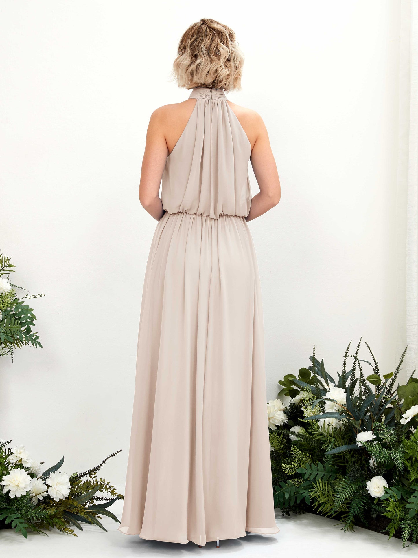 Bess Champagne Halter Maxi Dress