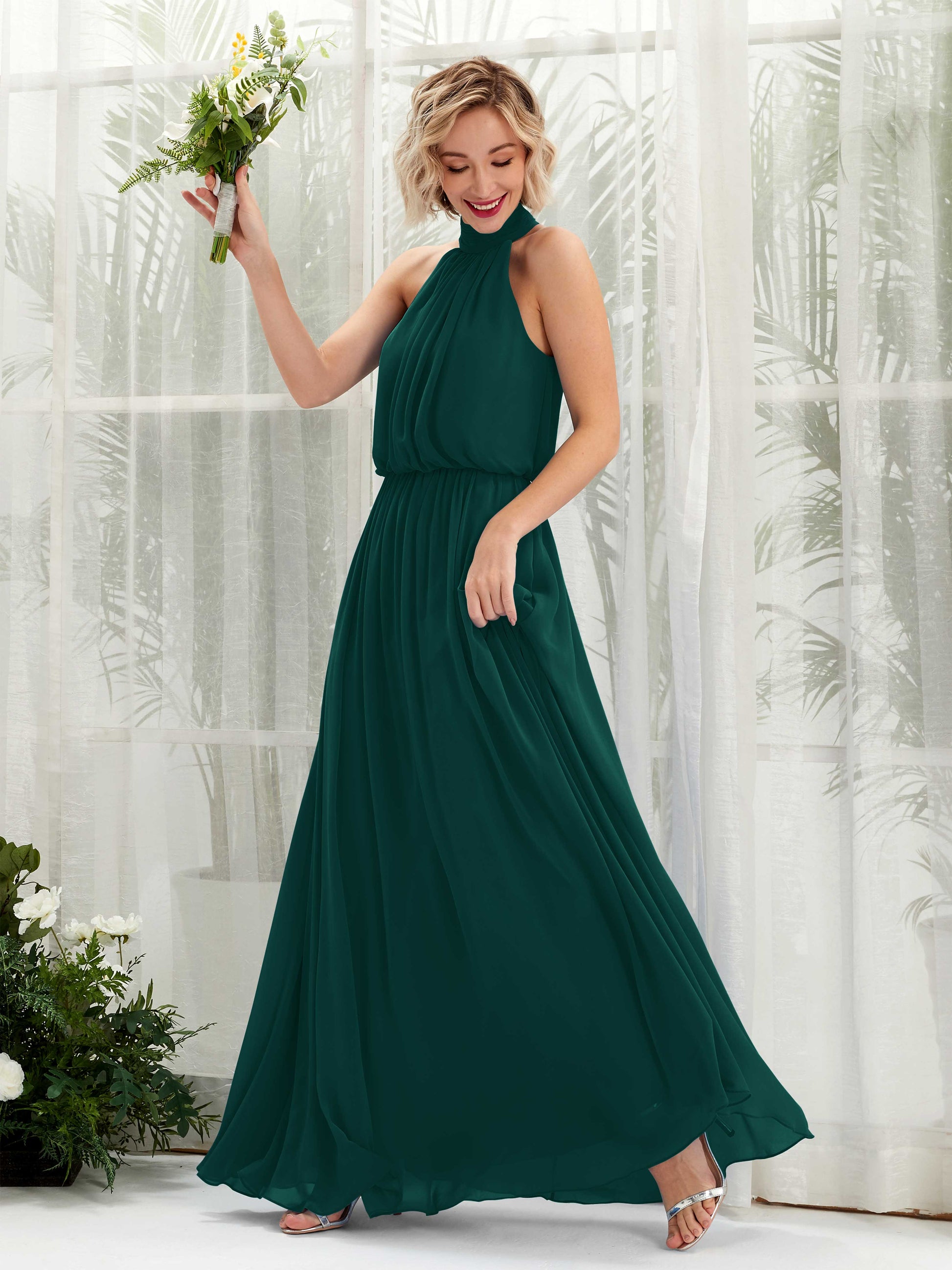 Bess Dark Emerald Halter Maxi Dress