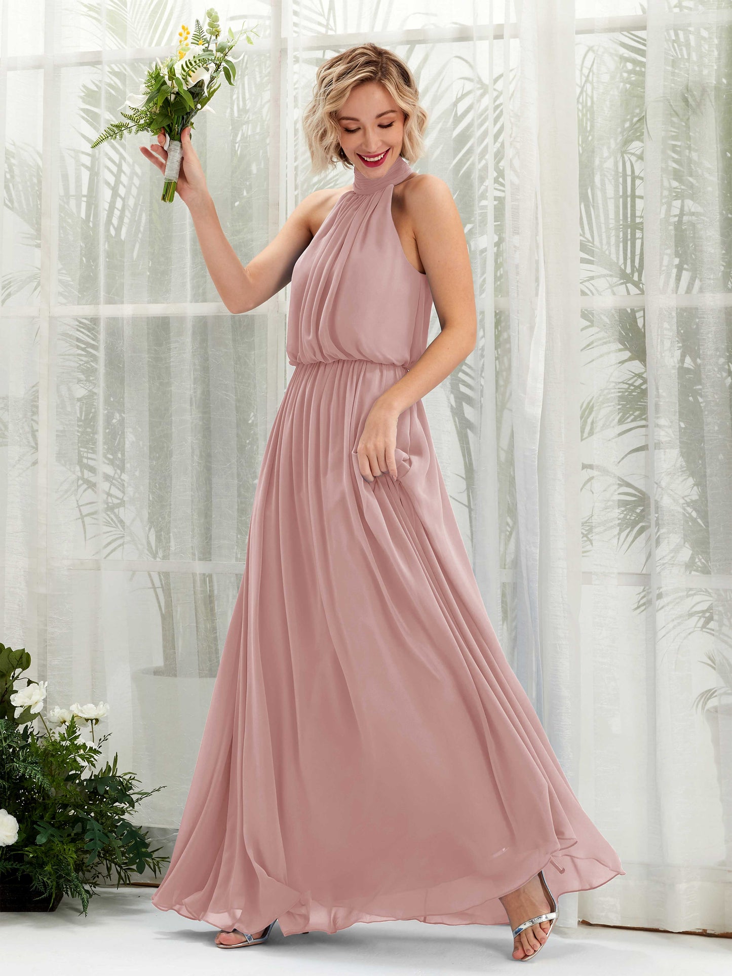 Bess Dusty Rose Halter Maxi Dress