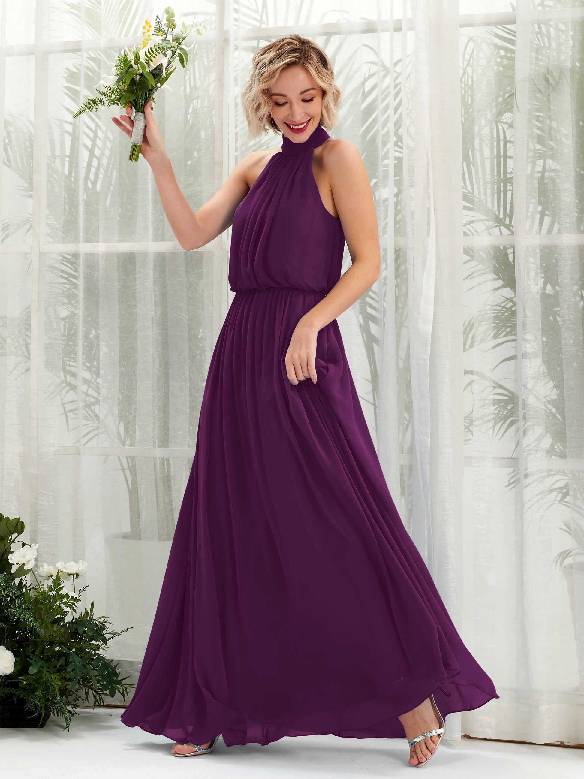 Bess Grape Halter Maxi Dress