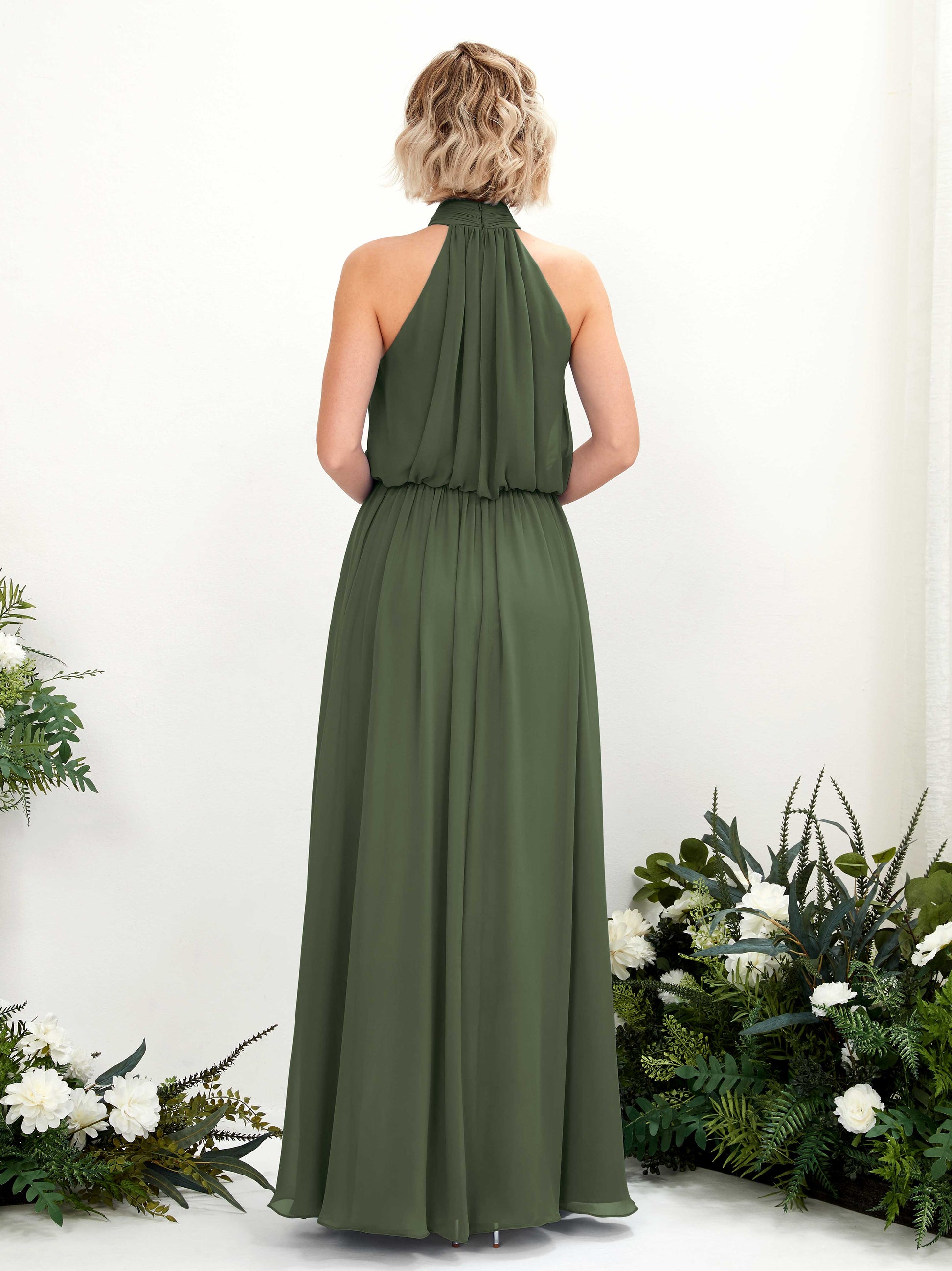 Bess Martini Olive Halter Maxi Dress