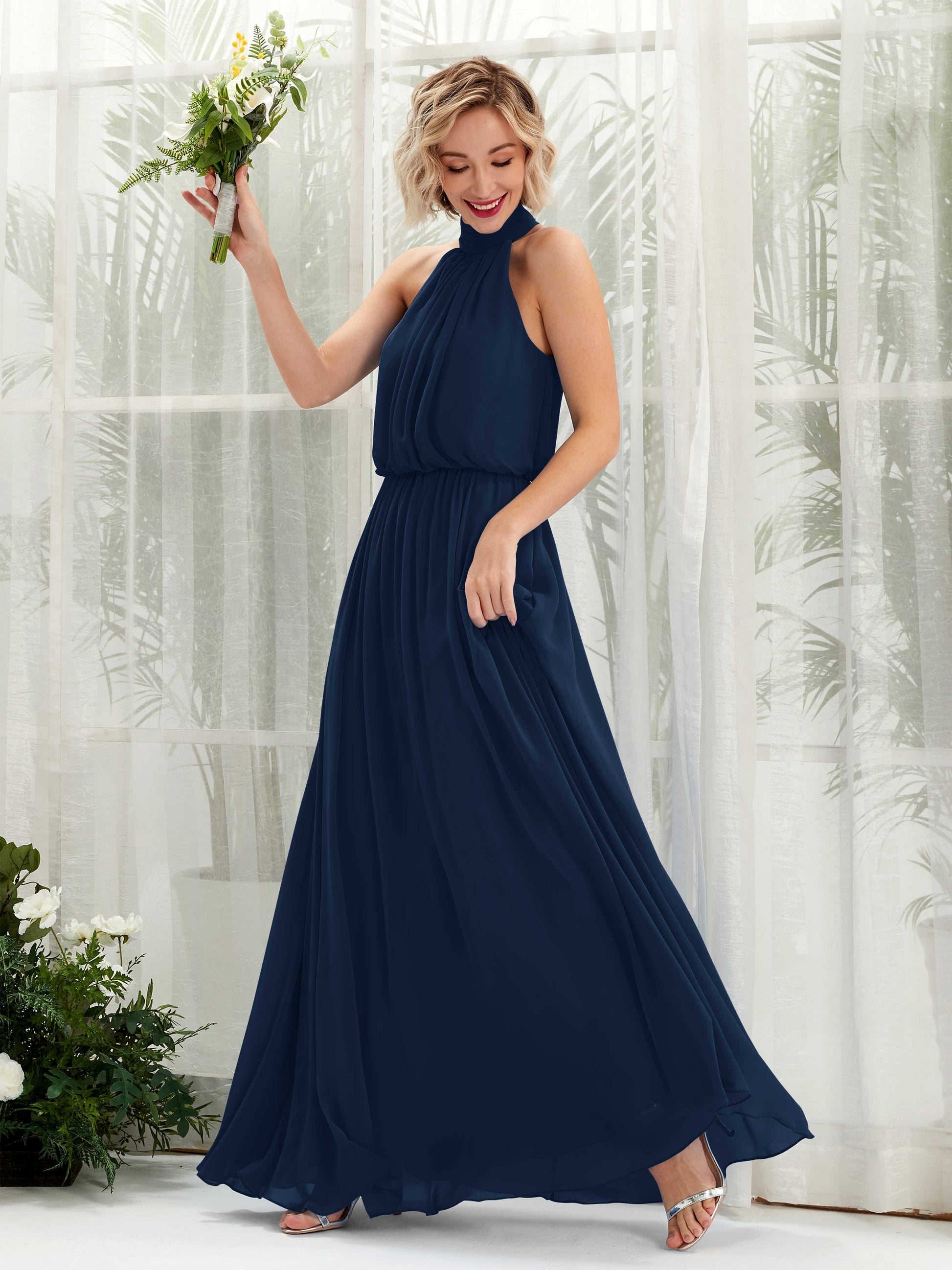 Bess Navy Halter Maxi Dress