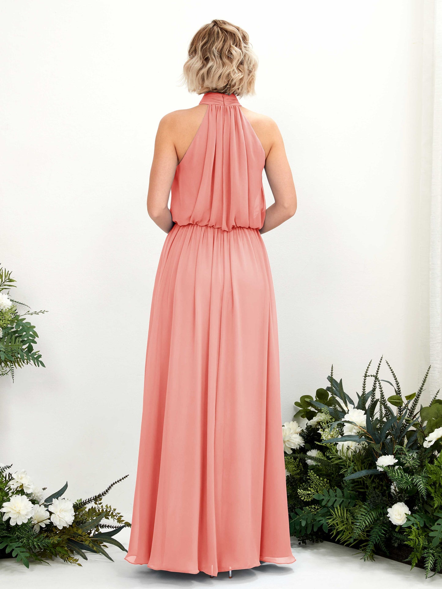 Bess Peach Pink Halter Maxi Dress