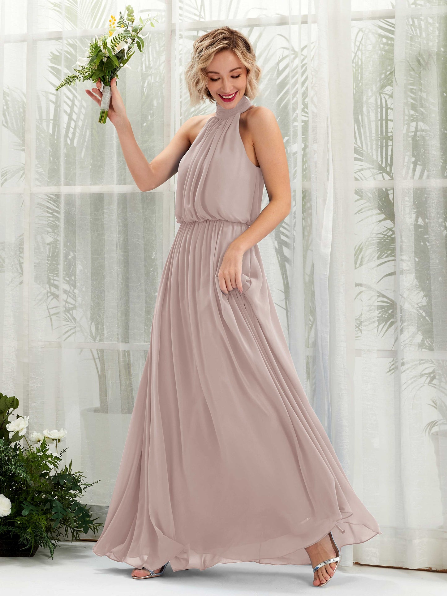 Bess Taupe Halter Maxi Dress