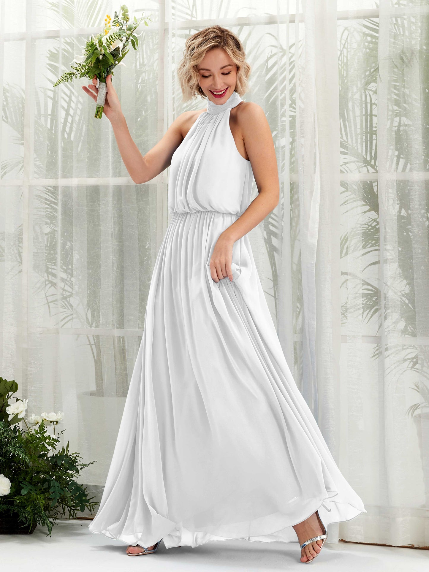 Bess White Halter Maxi Dress