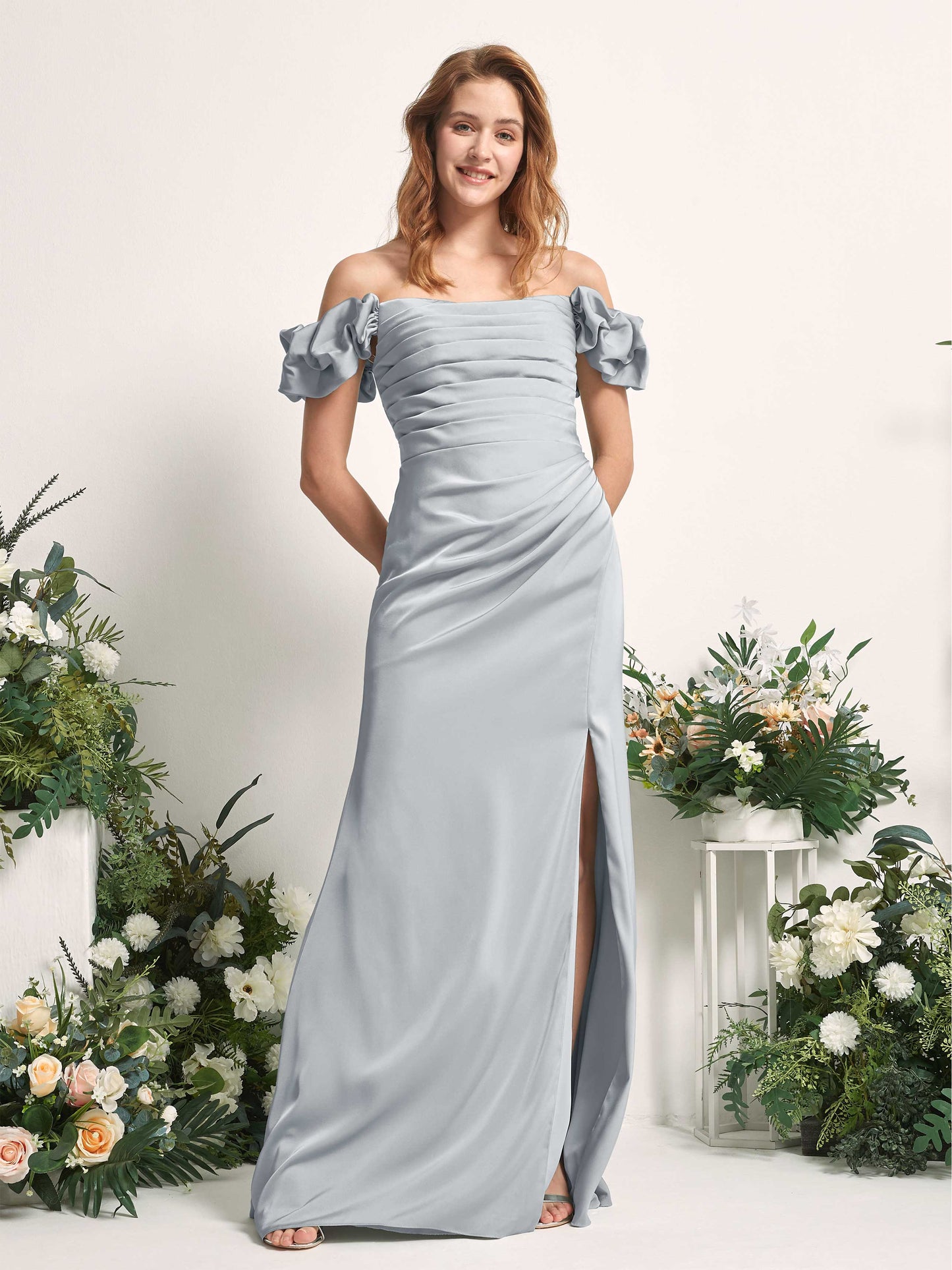 Bianca Baby Blue Satin Maxi Dress