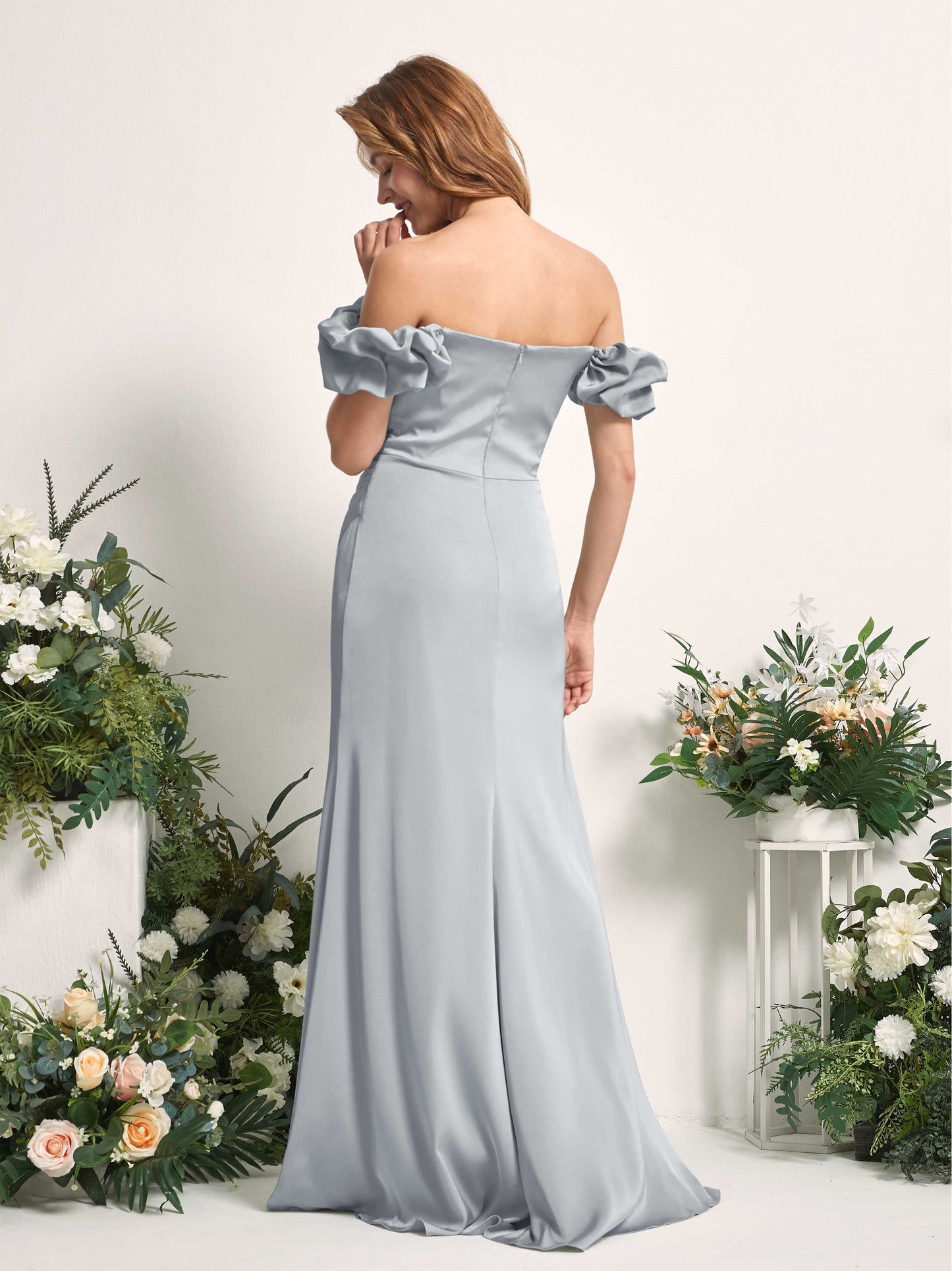 Bianca Baby Blue Satin Maxi Dress