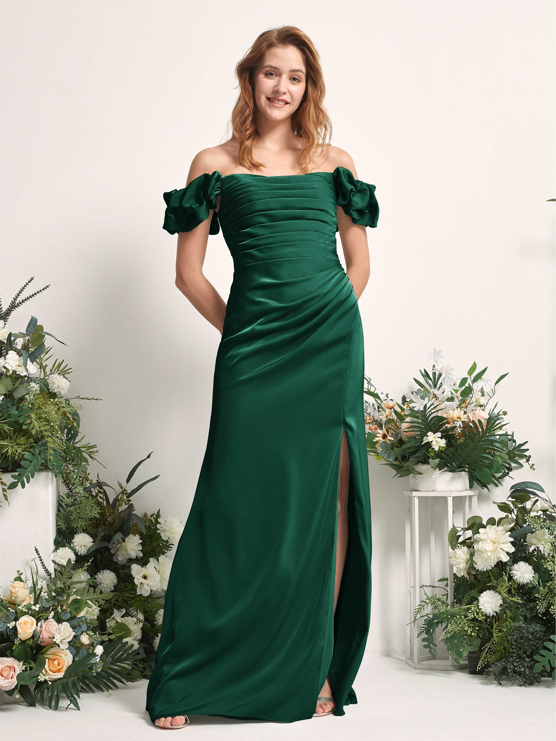 Bianca Hunter Green Satin Maxi Dress