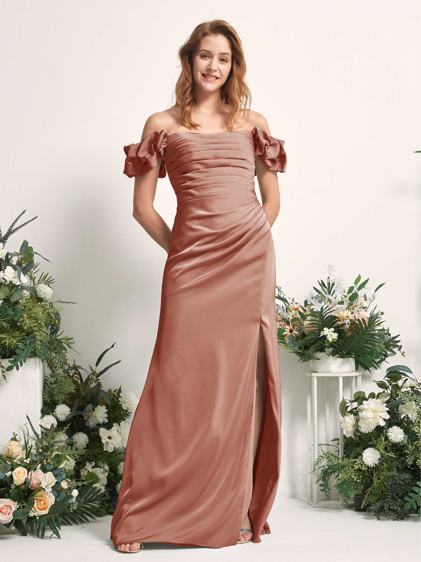 Bianca Raw Sienna Satin Maxi Dress