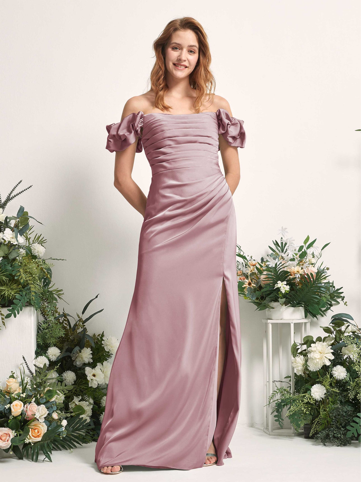 Bianca Rose Quartz Satin Maxi Dress