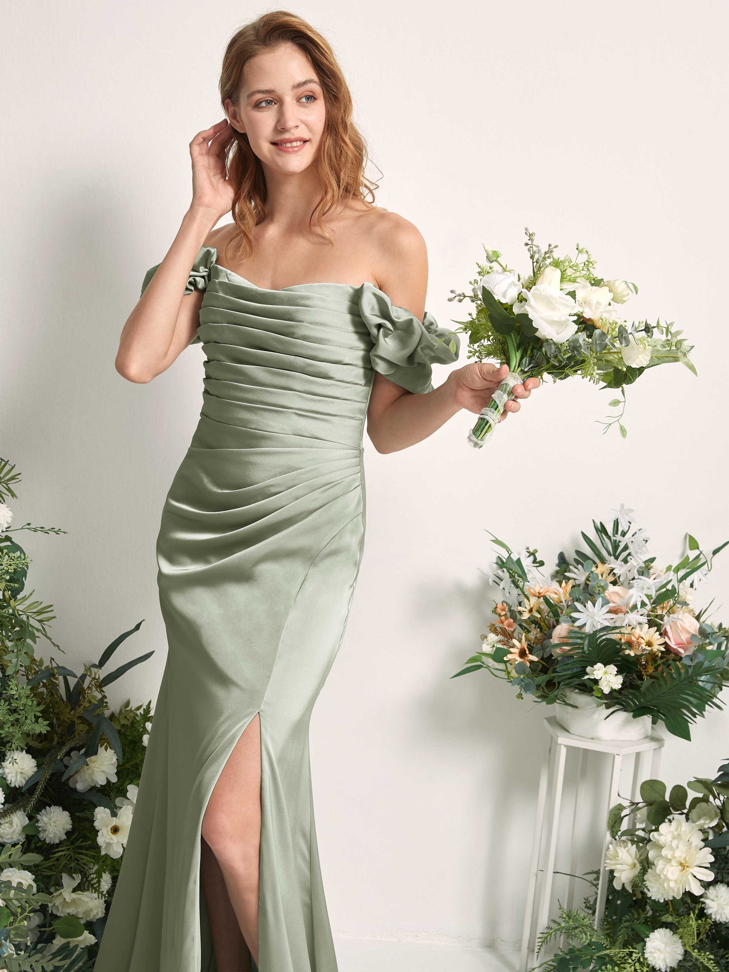 Bianca Sage Green Satin Maxi Dress