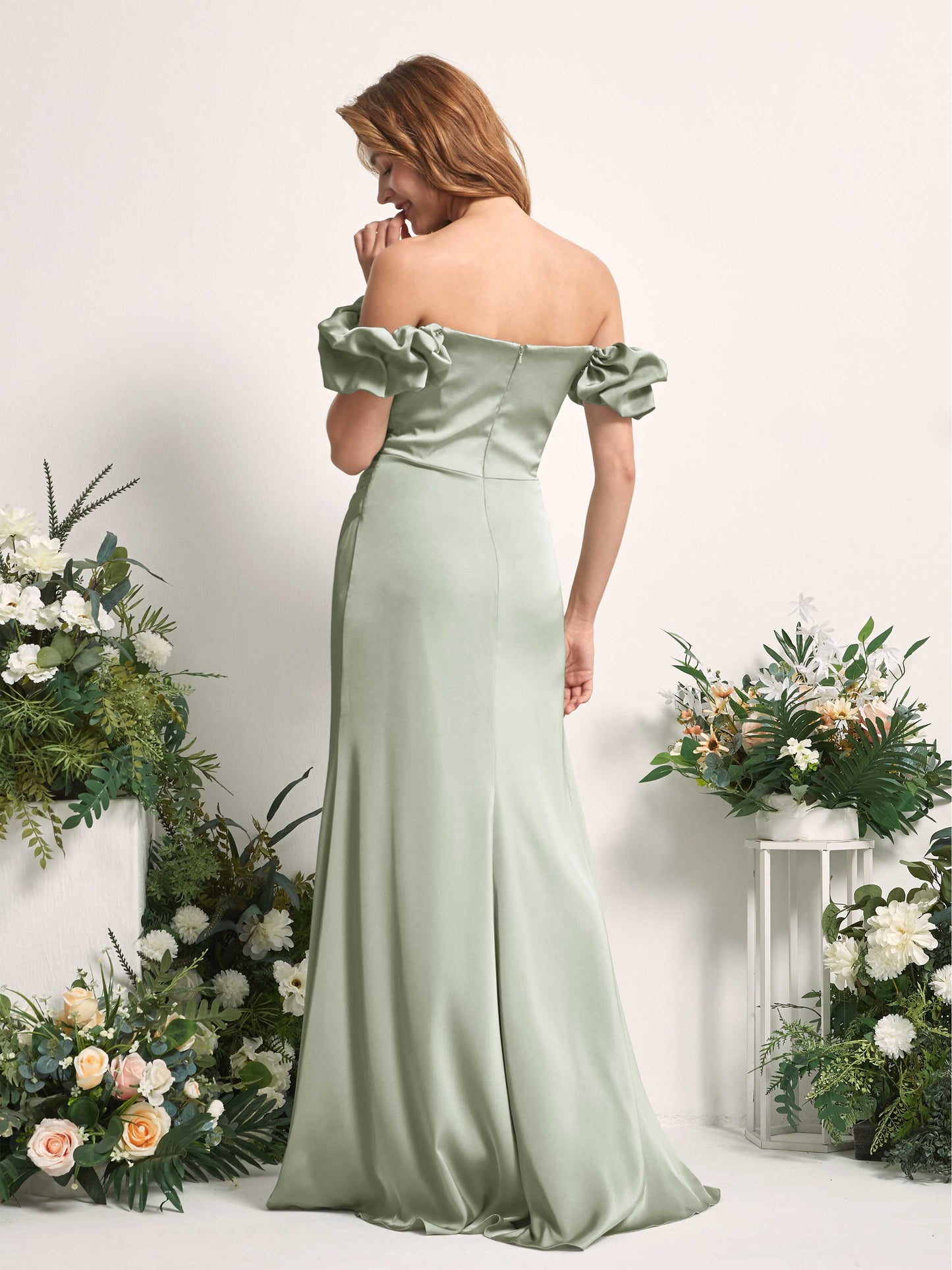 Bianca Sage Green Satin Maxi Dress