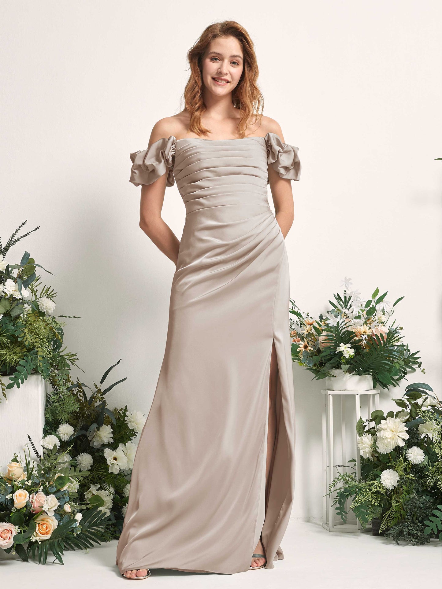 Bianca Taupe Satin Maxi Dress