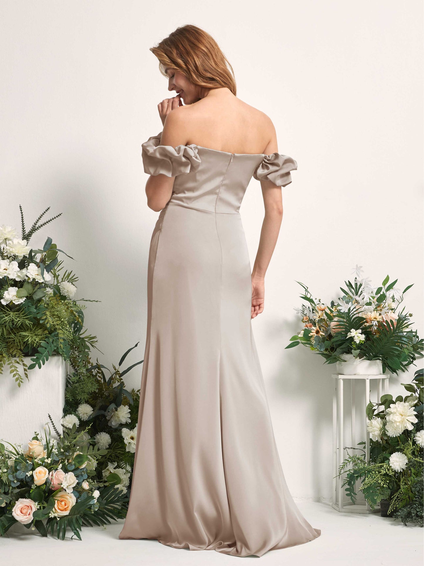 Bianca Taupe Satin Maxi Dress