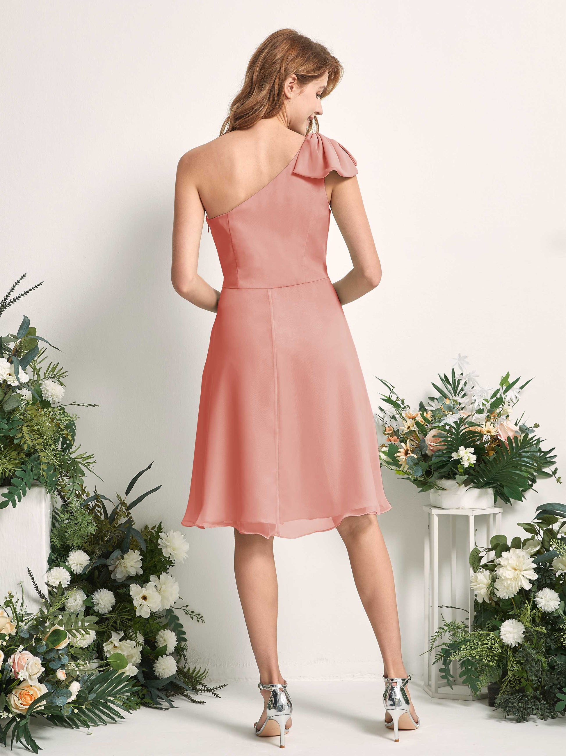 Brenda Champagne Rose One Shoulder Midi Dress