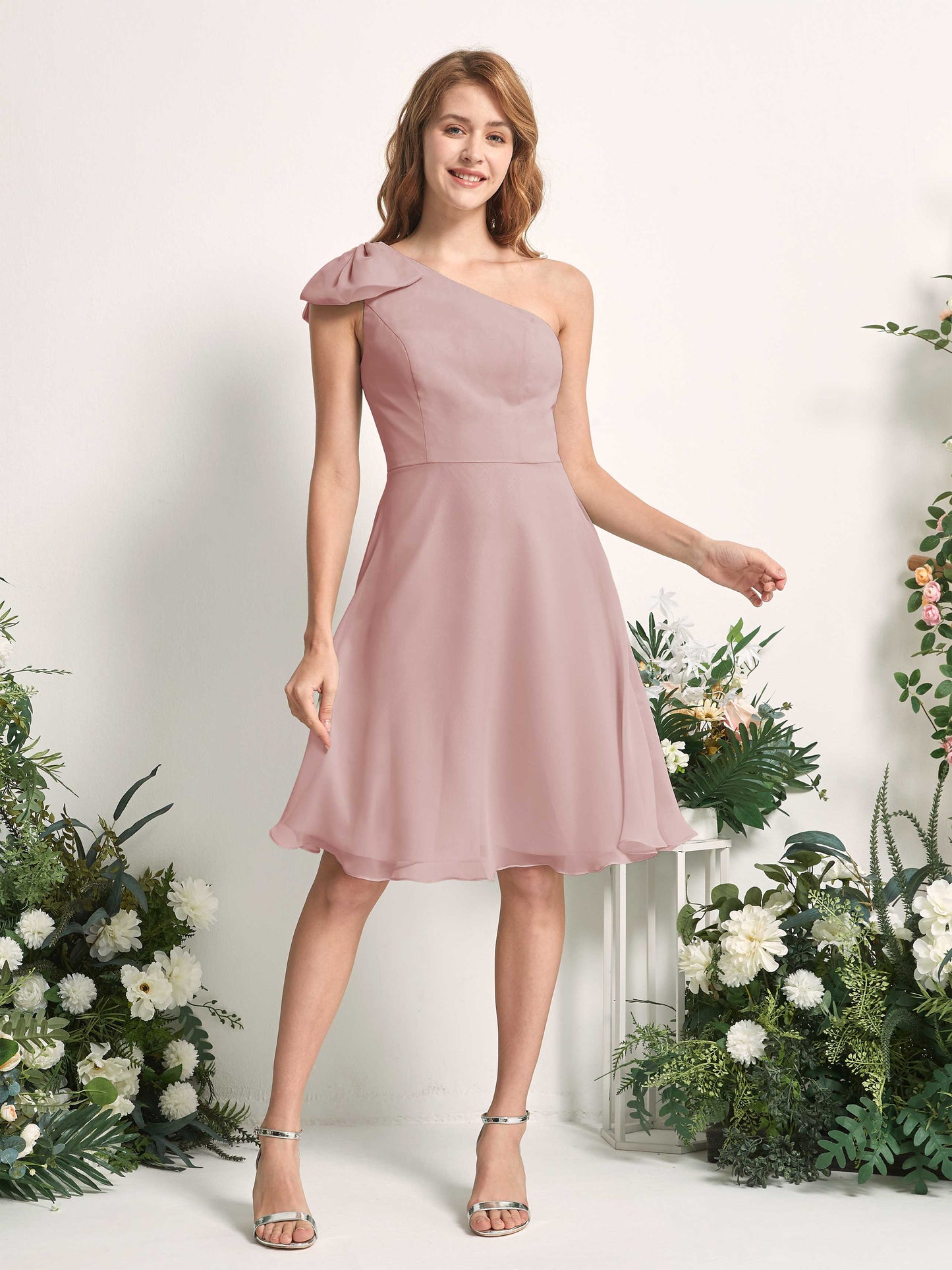 Brenda Dusty Rose One Shoulder Midi Dress