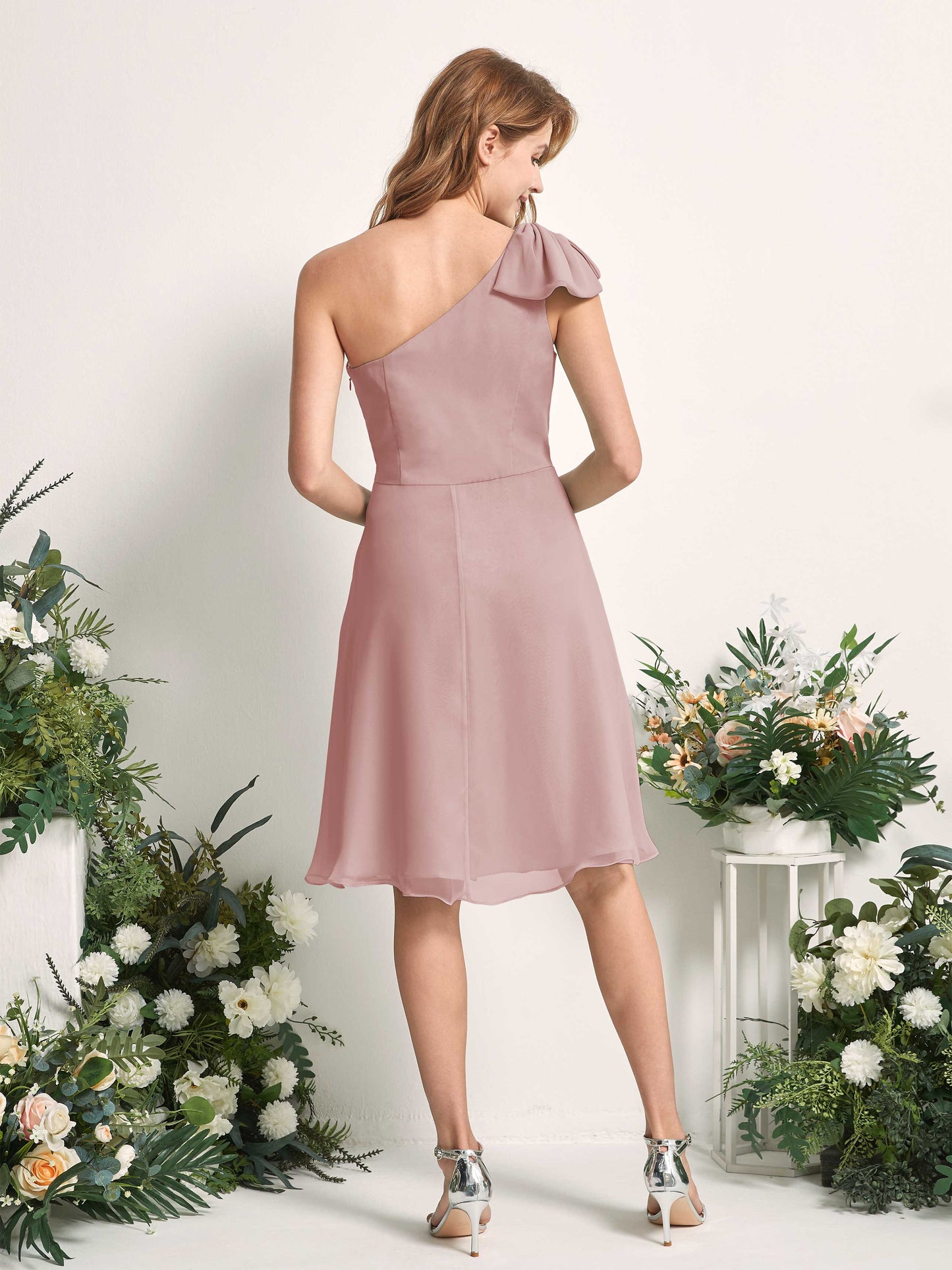 Brenda Dusty Rose One Shoulder Midi Dress