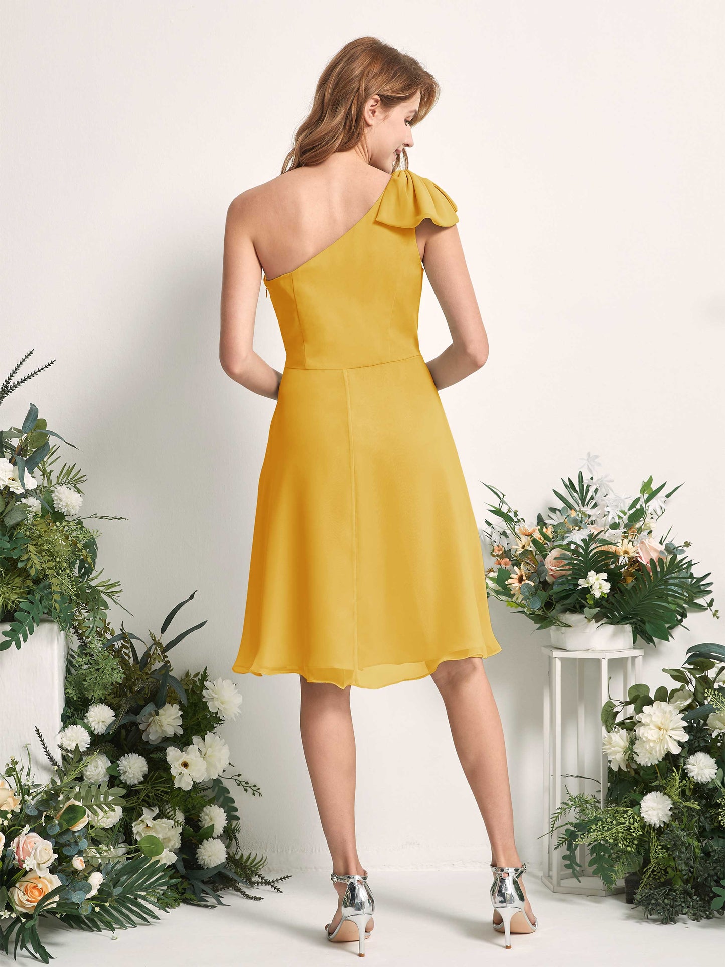 Brenda Mustard Yellow One Shoulder Midi Dress