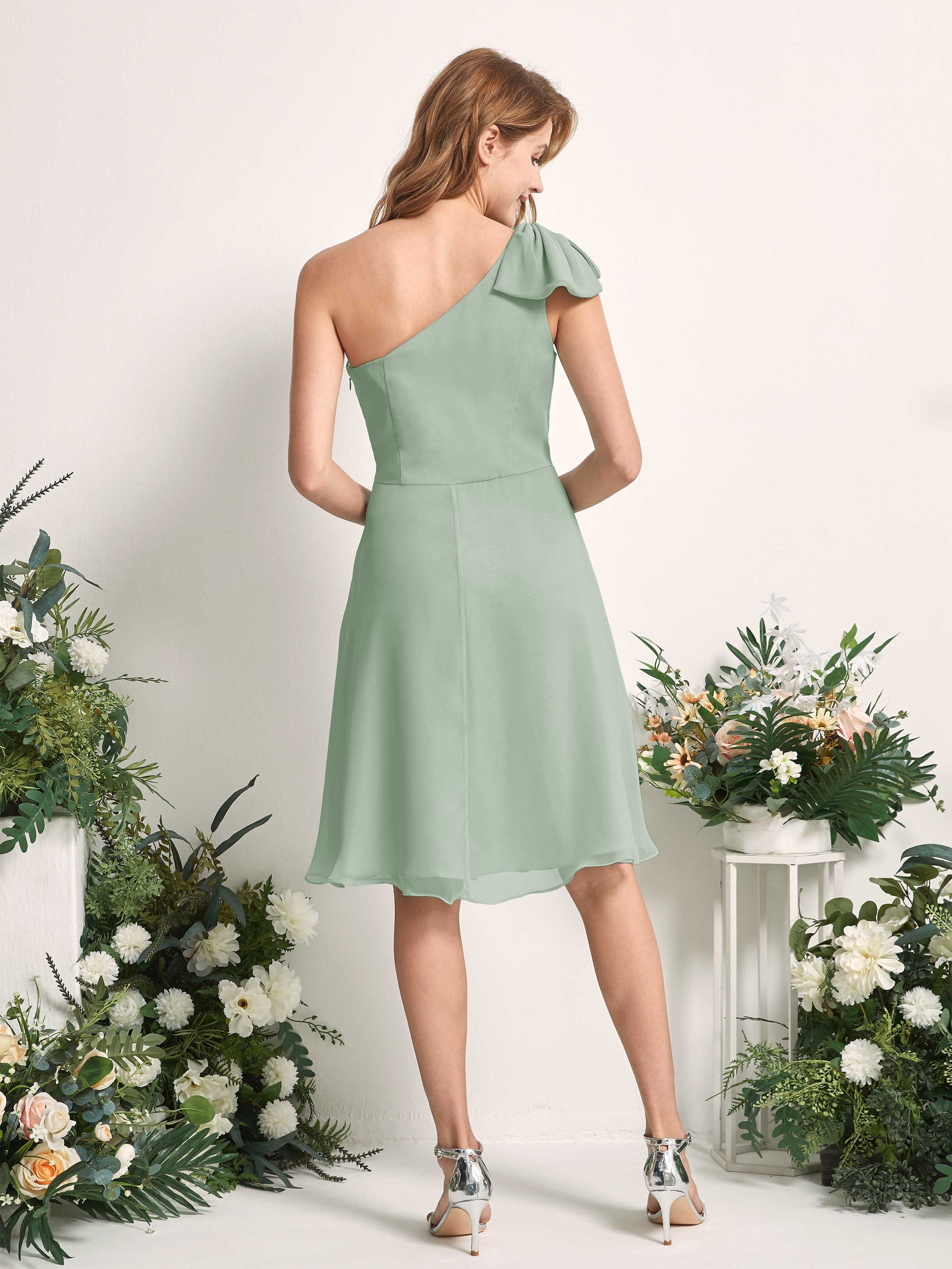 Brenda Sage Green One Shoulder Midi Dress