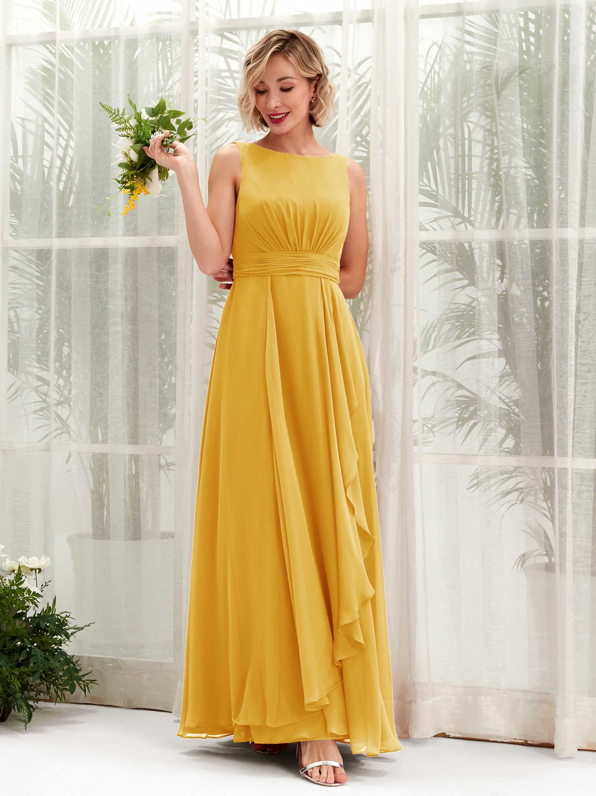 Brianna Mustard Yellow Sleeveless Maxi Dress