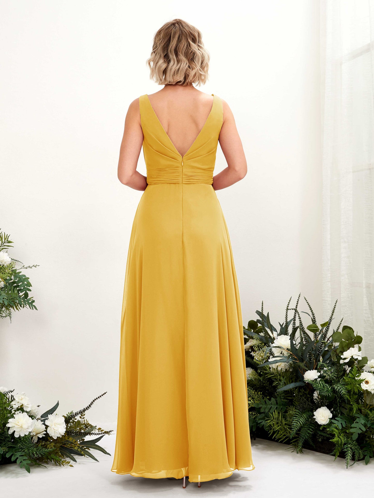 Brianna Mustard Yellow Sleeveless Maxi Dress