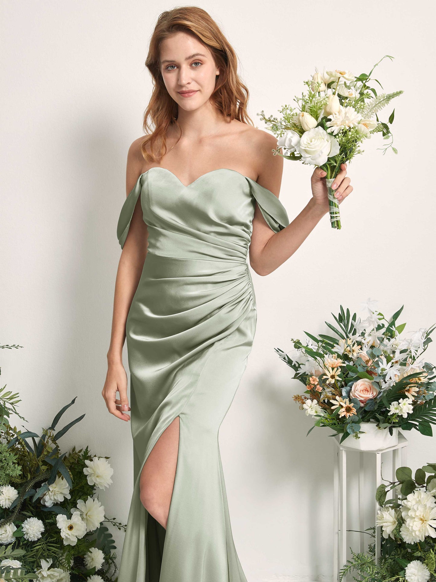 Bridget Sage Green Satin Sleeveless Maxi Dress