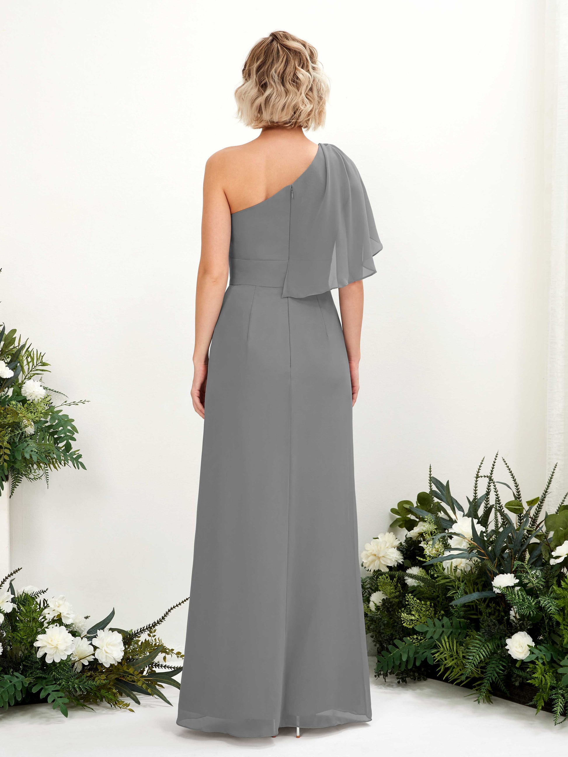 Brook Steel Gray One Shoulder Maxi Dress