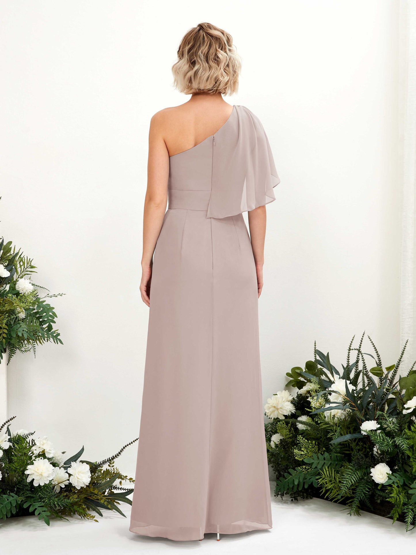 Brook Taupe One Shoulder Maxi Dress