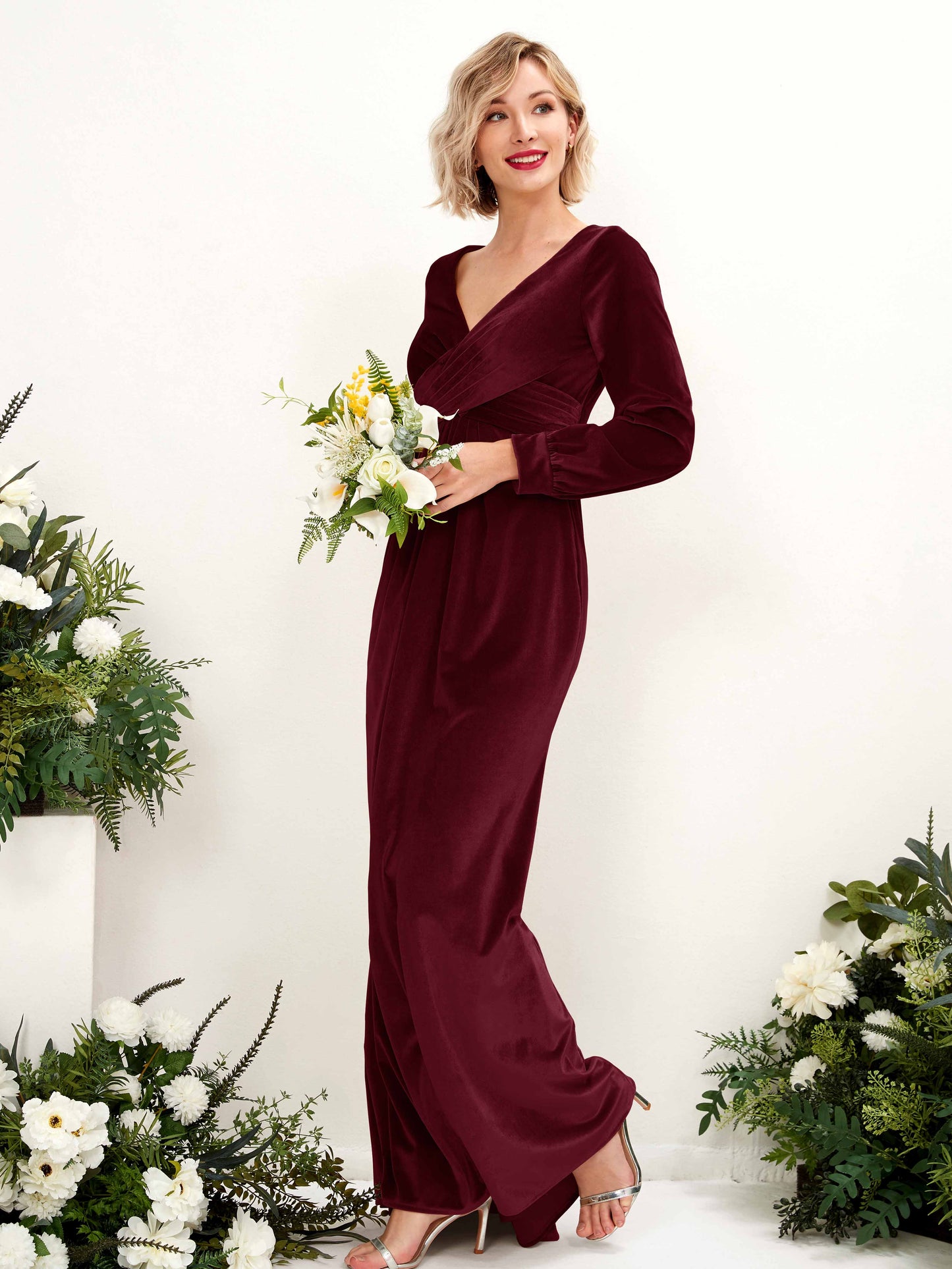 Camille Burgundy Velvet Long Sleeve Maxi Dress