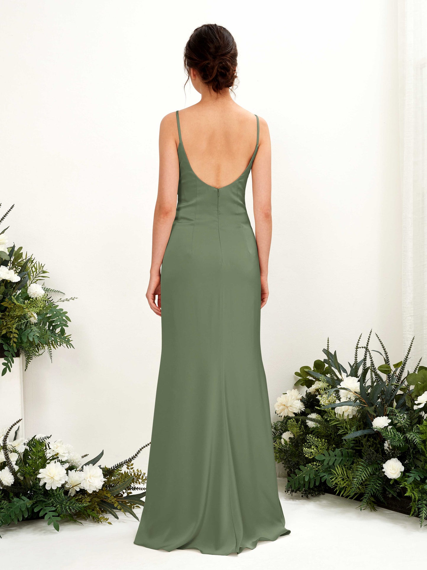 Candice Green Olive Satin Sleeveless Maxi Dress