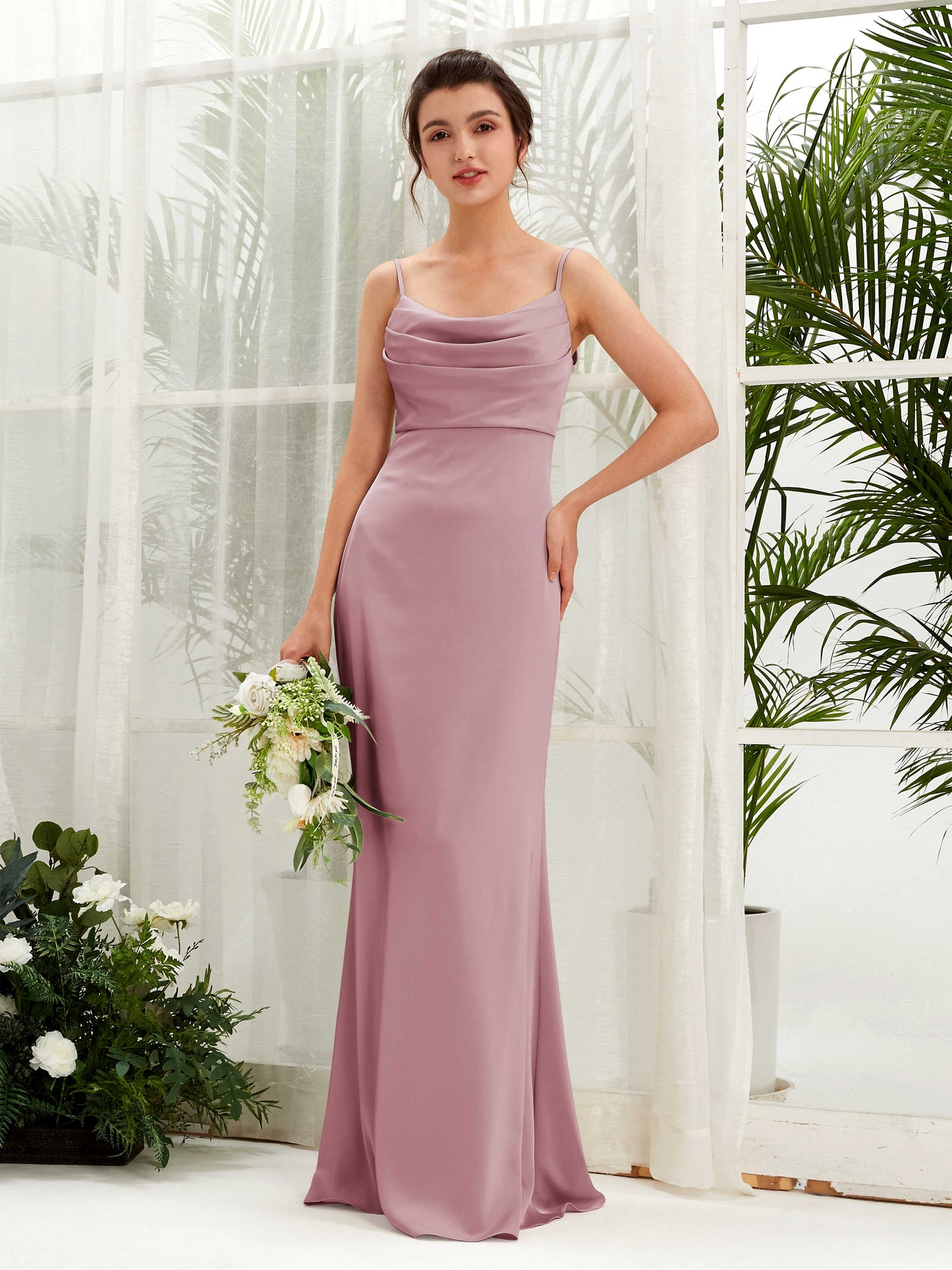 Candice Rose Quartz Satin Sleeveless Maxi Dress